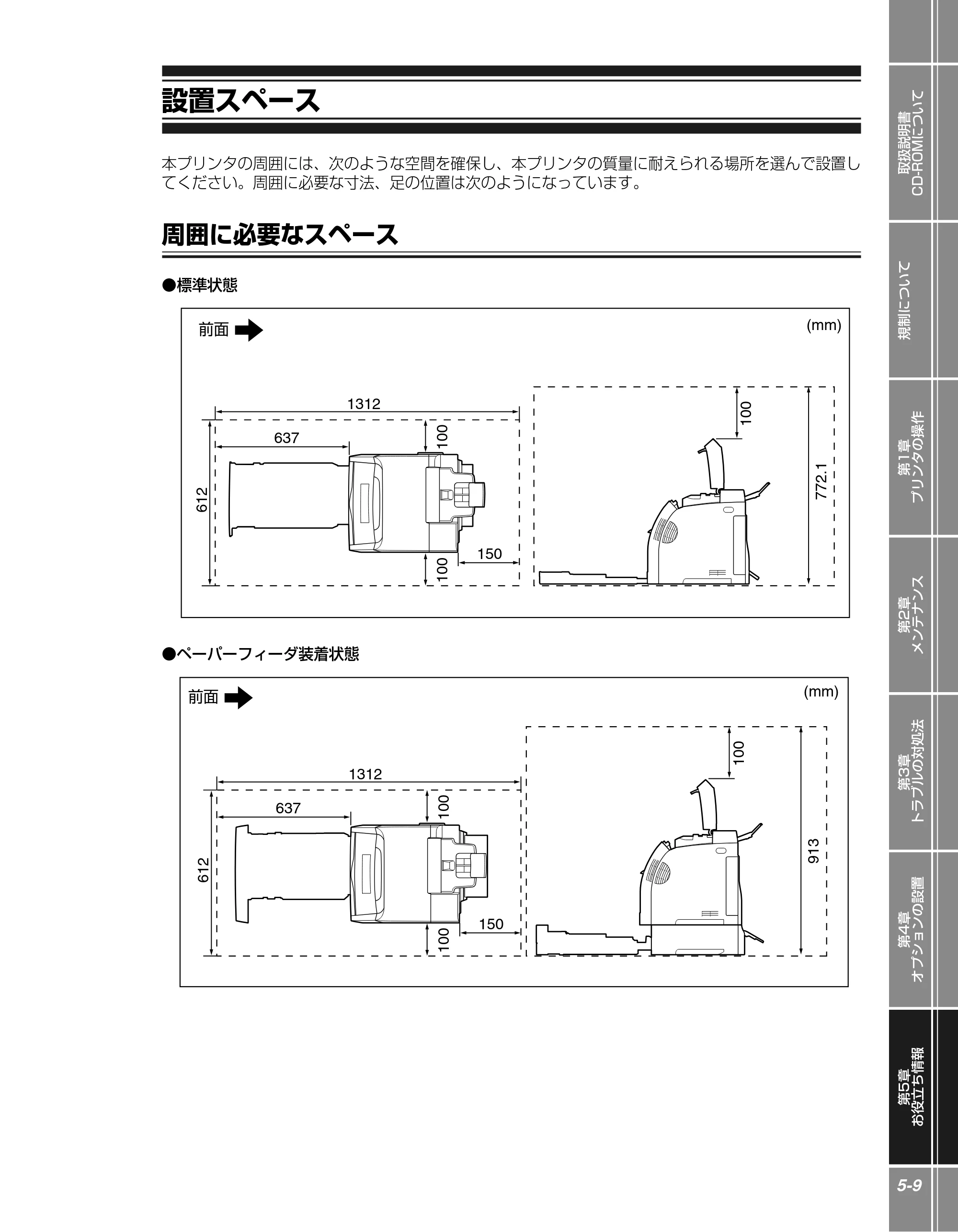 キヤノン LBP5400 かんたん操作ガイド 2009年12月18日更新 （PDF形式／4.71Mバイト） — 設置スペース — 原本ページ — 107ページ