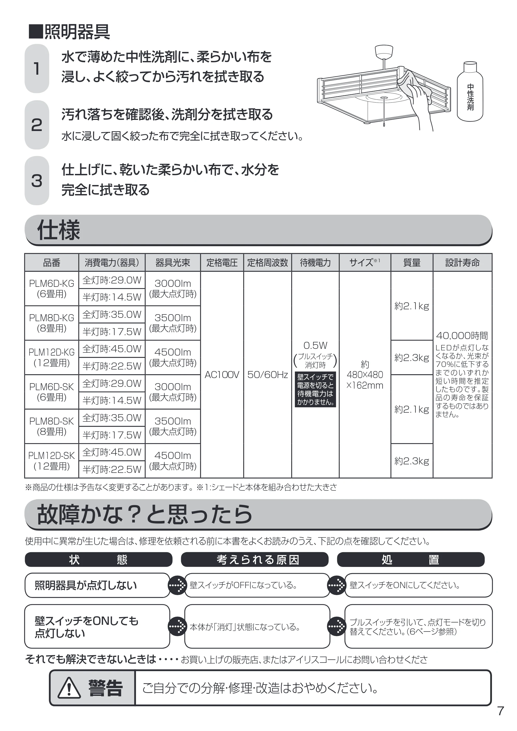 アイリスオーヤマ PLM6D-KG 取扱説明書 — 原本ページ — 7ページ