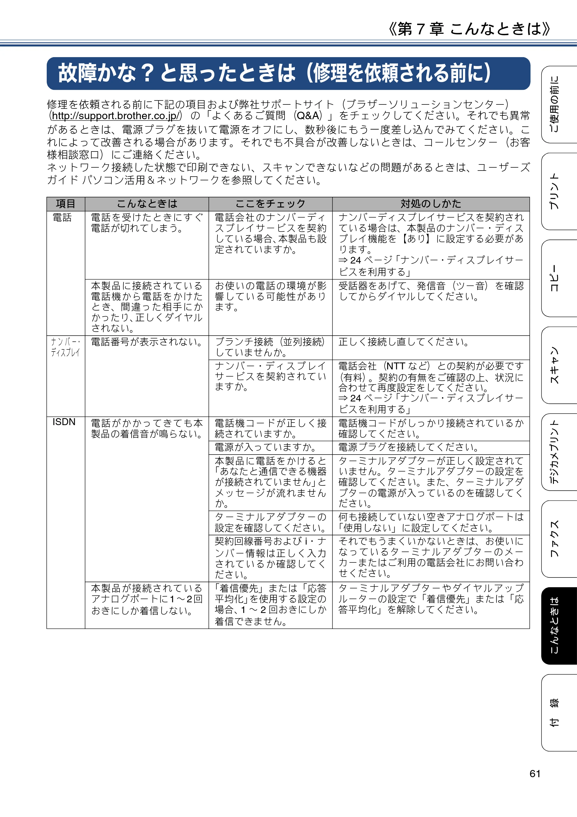 ブラザー MFC-J880N ユーザーズガイド ～基本編～ — 故障かな?と思ったときは（修理を依頼される前に） — 原本ページ — 61ページ