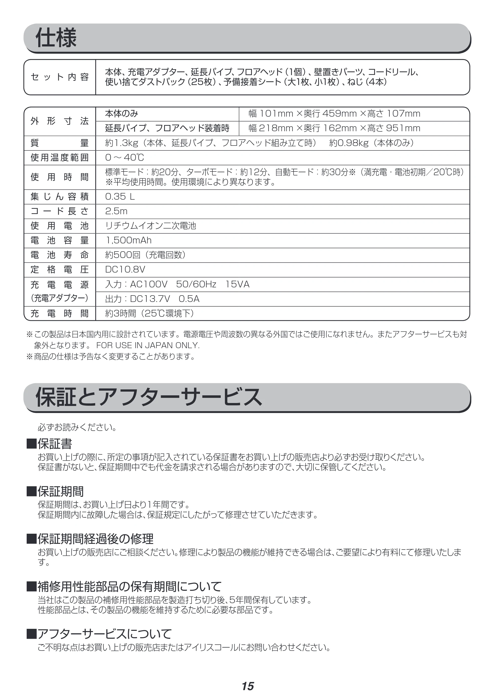 アイリスオーヤマ IC-SLDC1 取扱説明書 — 原本ページ — 15ページ