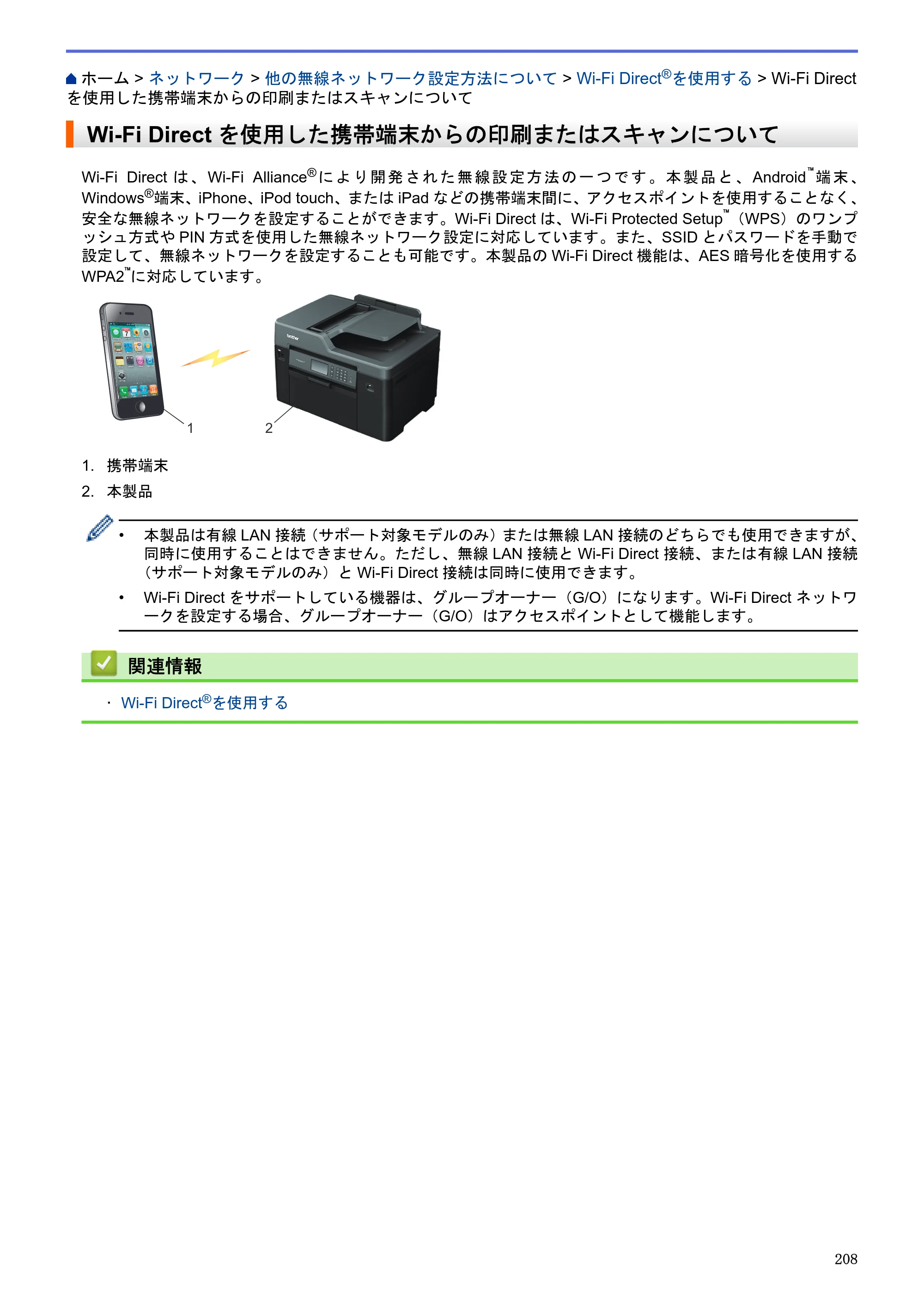 ブラザー MFC-J6580CDW / MFC-J6980CDW / MFC-J6995CDW ユーザーズガイド（印刷用） ～パソコン活用＆ネットワーク～ — Wi-Fi Directを使用した携帯端末からの印刷またはスキャンについて — 原本ページ — 213ページ