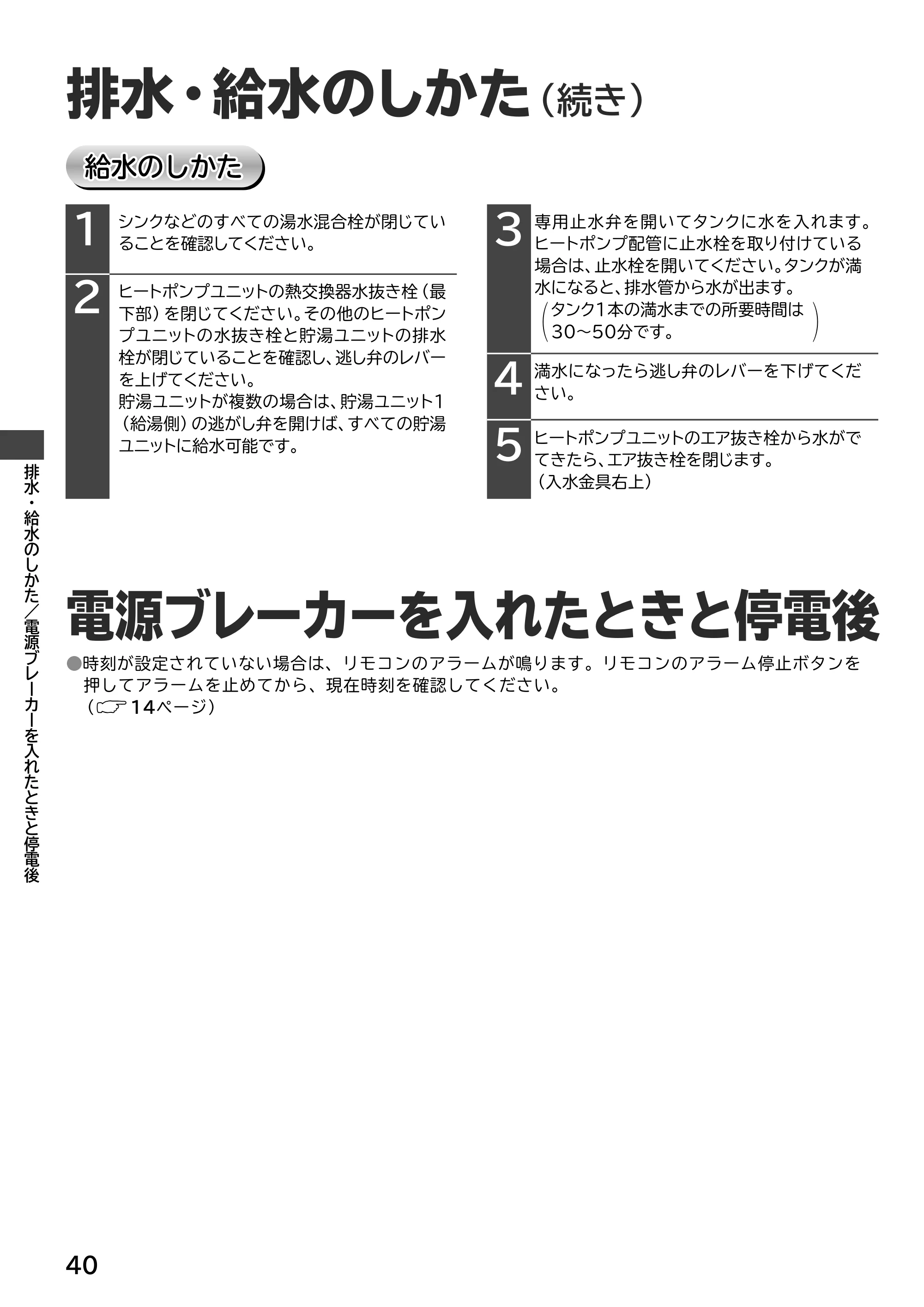 日立 RHK-15EJ / RHK-15EJK 取扱説明書 — 電源ブレーカーを入れたときと停電後 — 原本ページ — 40ページ