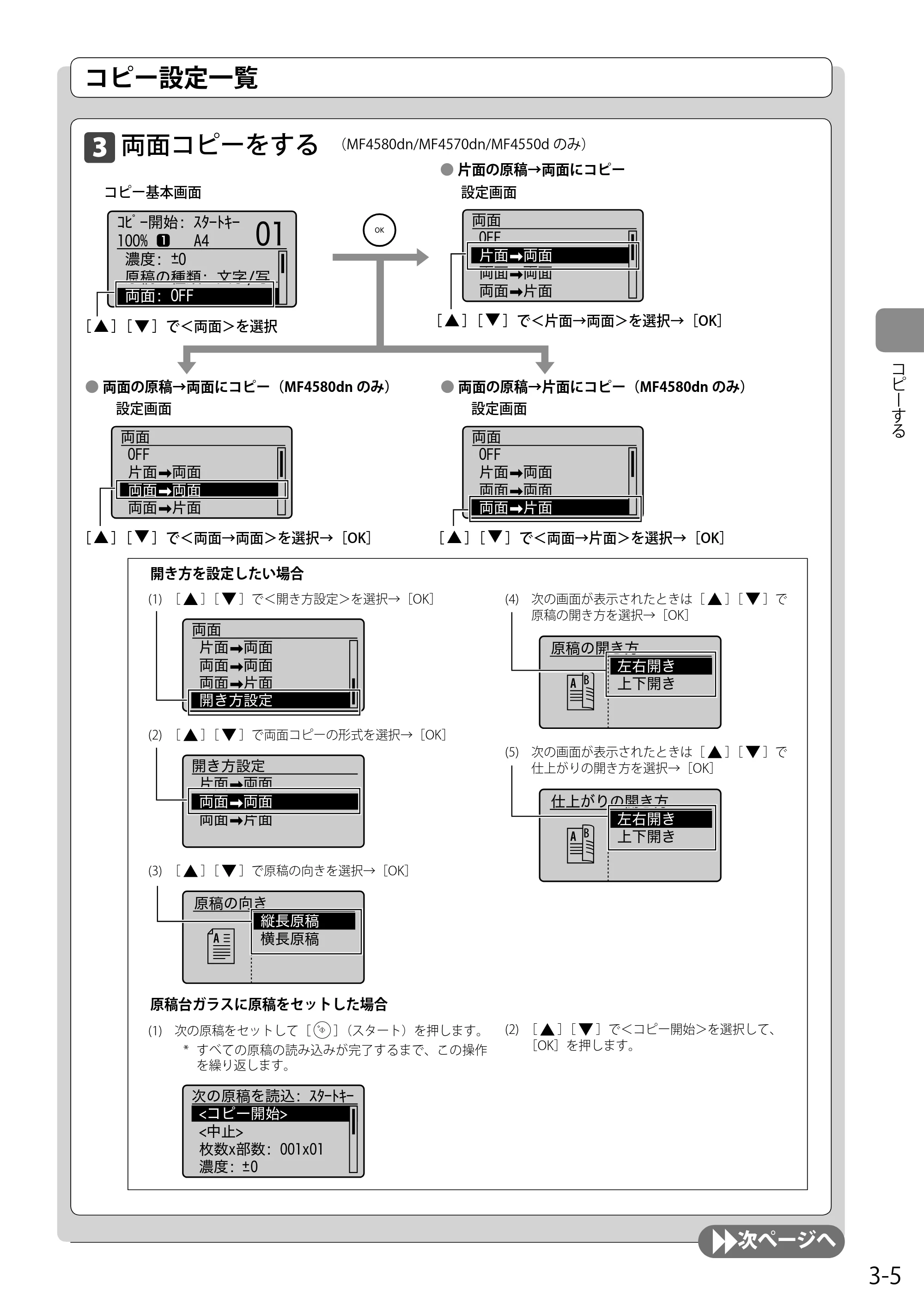 キヤノン MF4580dn/MF4570dn/MF4550d/MF4450/MF4430/MF4420n/MF4410 基本操作ガイド 2011年4月27日更新 (PDF形式/9.07Mバイト) — 両面コピーをする — 原本ページ — 57ページ