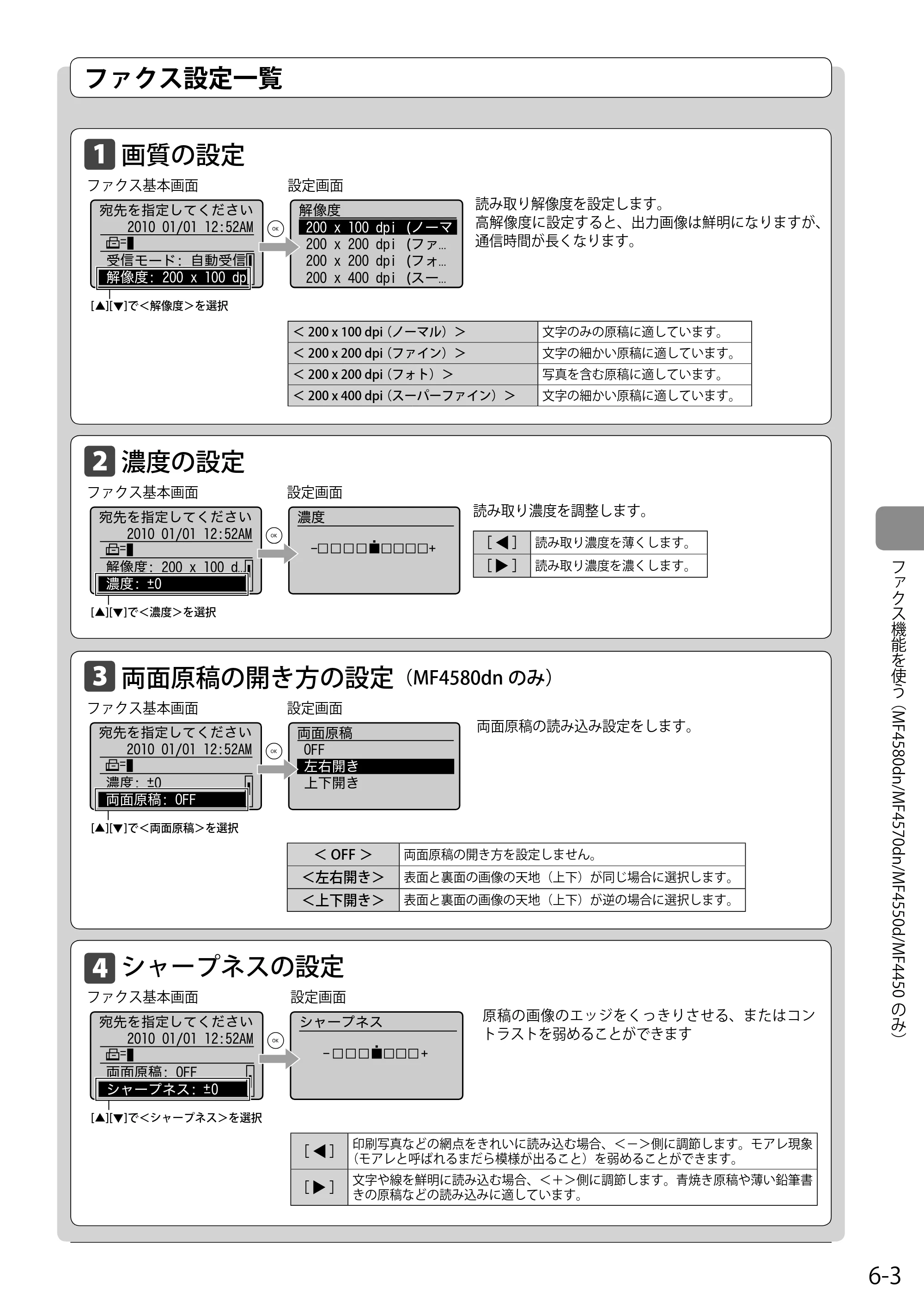 キヤノン MF4580dn/MF4570dn/MF4550d/MF4450/MF4430/MF4420n/MF4410 基本操作ガイド 2011年4月27日更新 （PDF形式／9.07Mバイト） — ファクス設定一覧 — 原本ページ — 85ページ