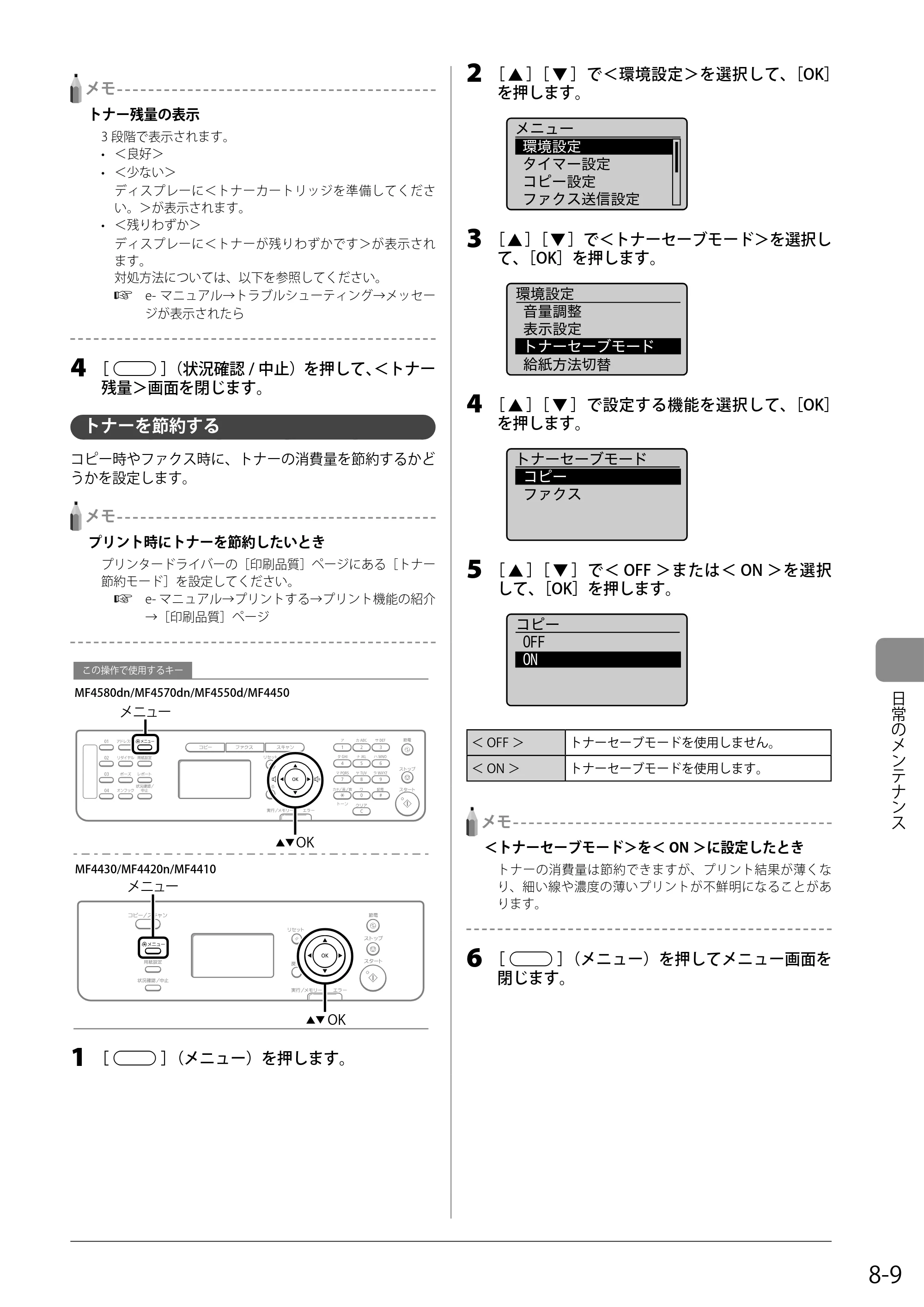 キヤノン MF4580dn/MF4570dn/MF4550d/MF4450/MF4430/MF4420n/MF4410 基本操作ガイド 2011年4月27日更新 （PDF形式／9.07Mバイト） — トナーを節約する — 原本ページ — 121ページ