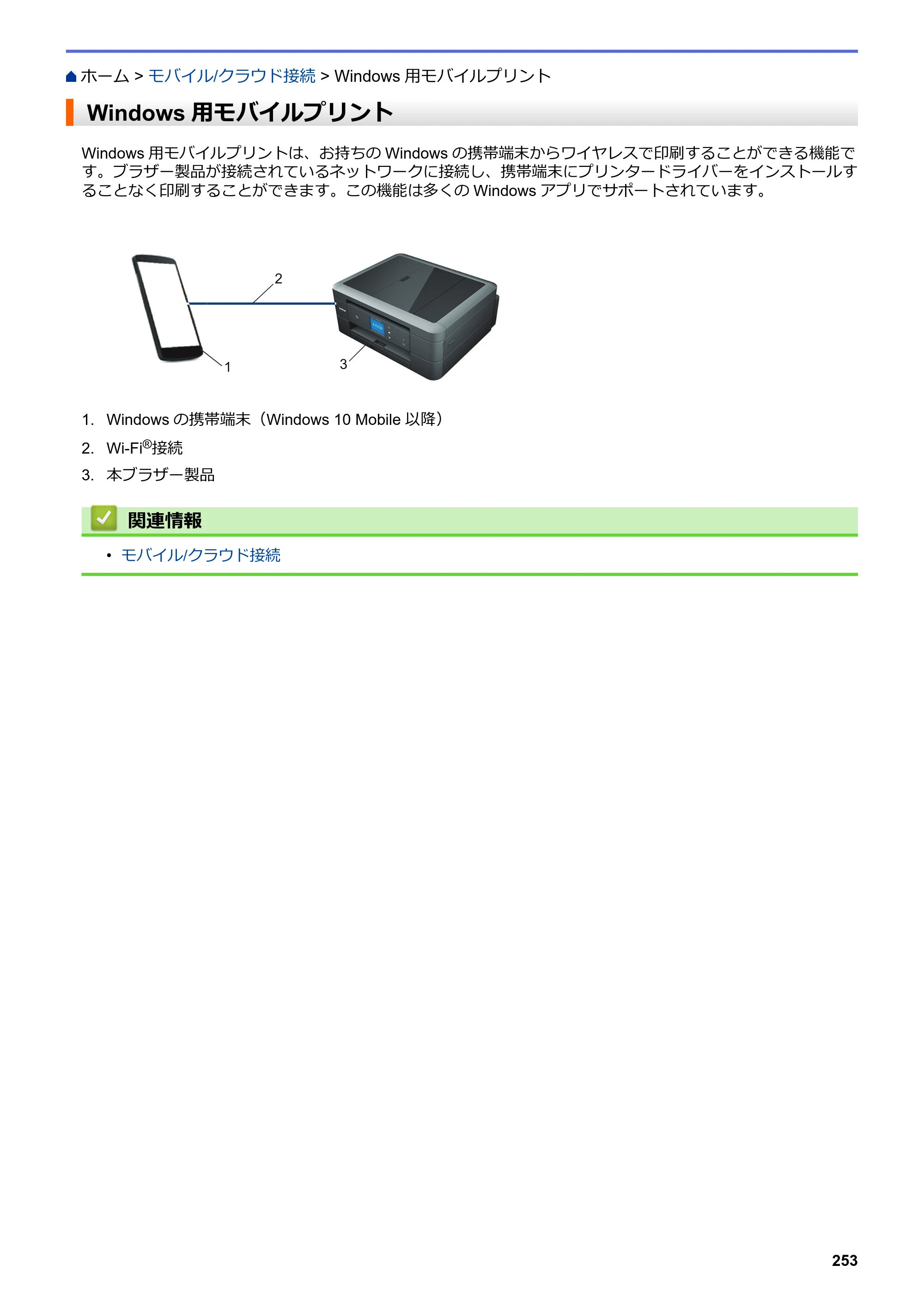 ブラザー DCP-J582N / DCP-J981N / DCP-J982N-B/W ユーザーズガイド（印刷用） ～パソコン活用＆ネットワーク～ — Windows用モバイルプリント — 原本ページ — 257ページ