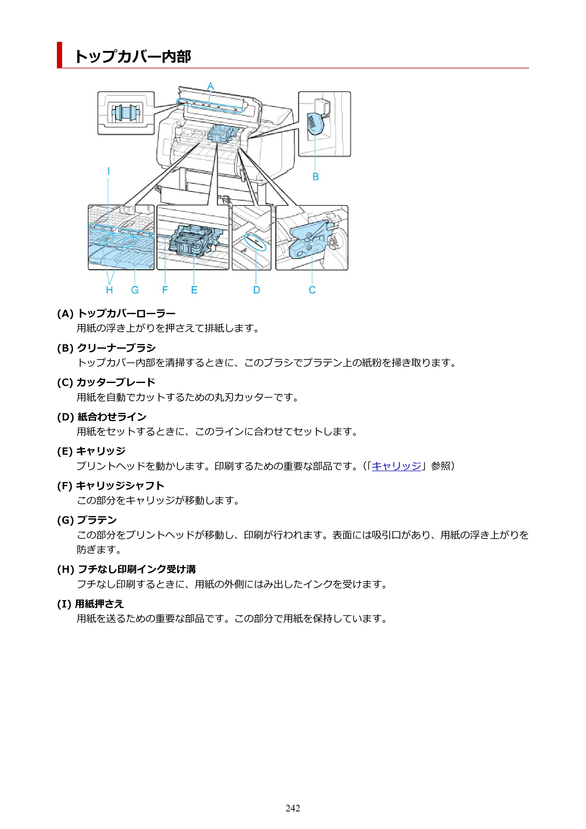 キヤノン PRO-2100 imagePROGRAF PRO-2100 （PDF） 電子マニュアル（Mac版）2023年1月26日更新（PDF：15.7MB） — トップカバー内部 — 原本ページ — 242ページ