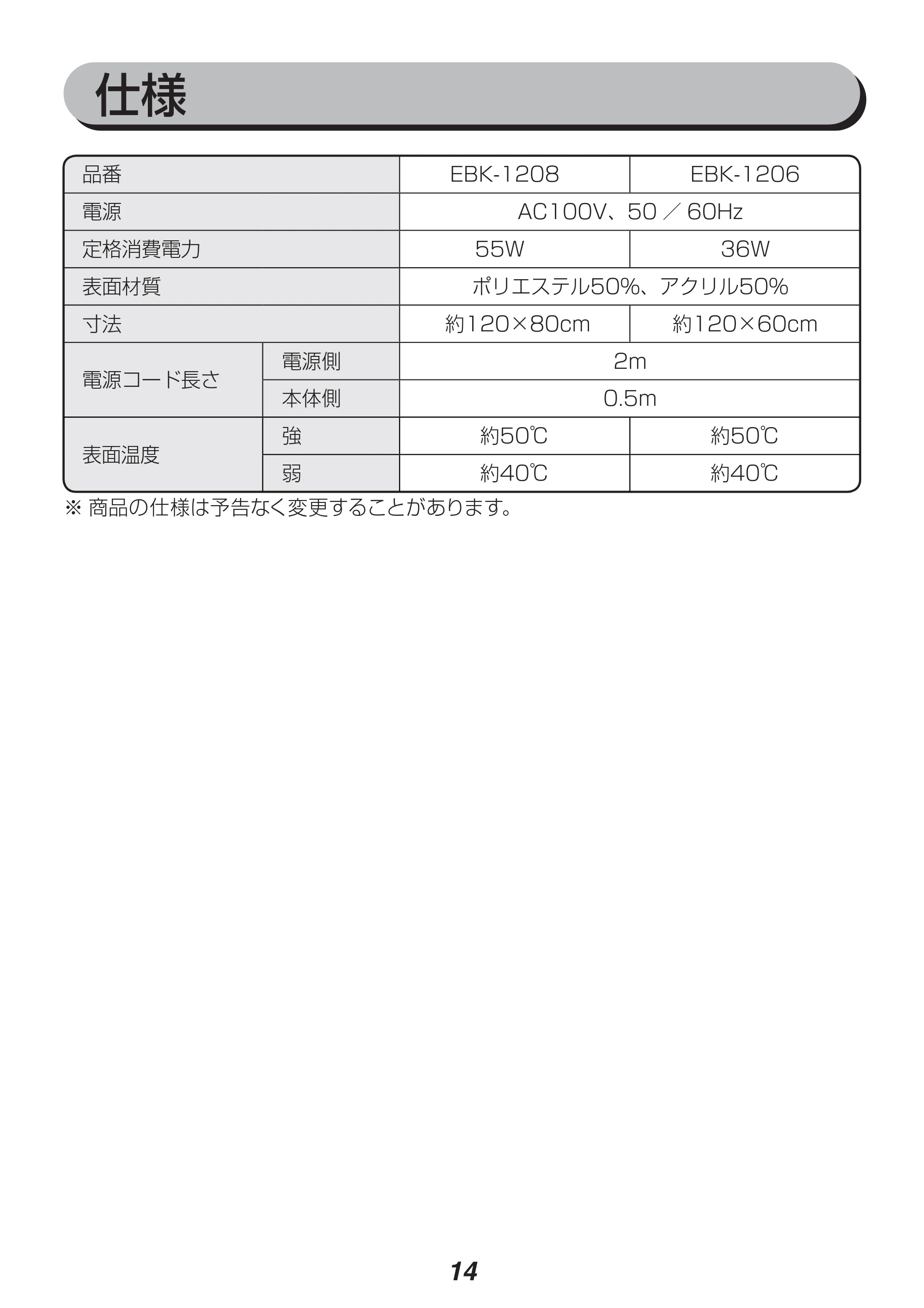 アイリスオーヤマ EBK-1208-ZR 取扱説明書 — 原本ページ — 14ページ