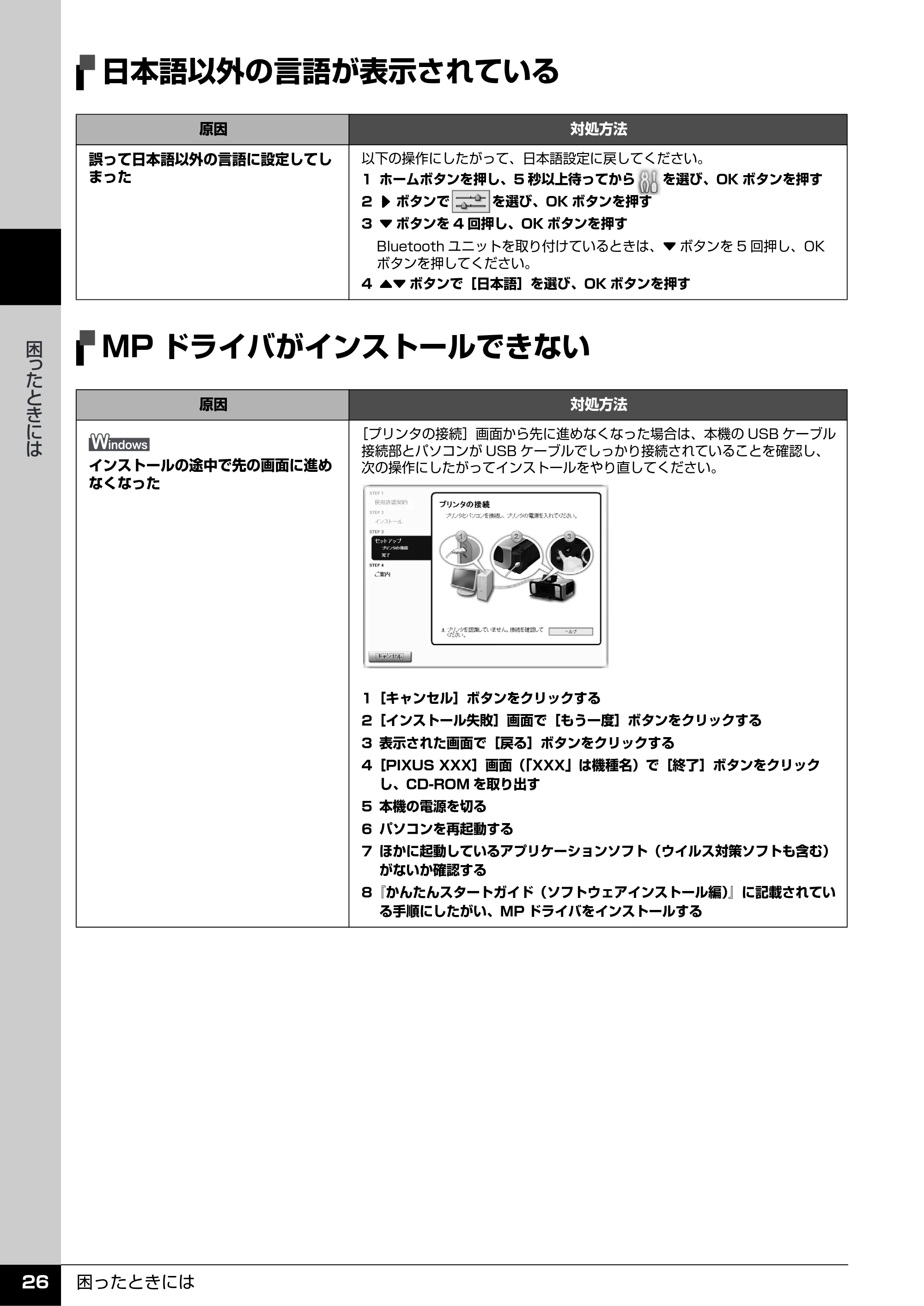キヤノン PIXUS MP610 操作ガイド(お手入れ編) (PDF形式/7.84Mバイト) — 日本語以外の言語が表示されている — 原本ページ — 27ページ