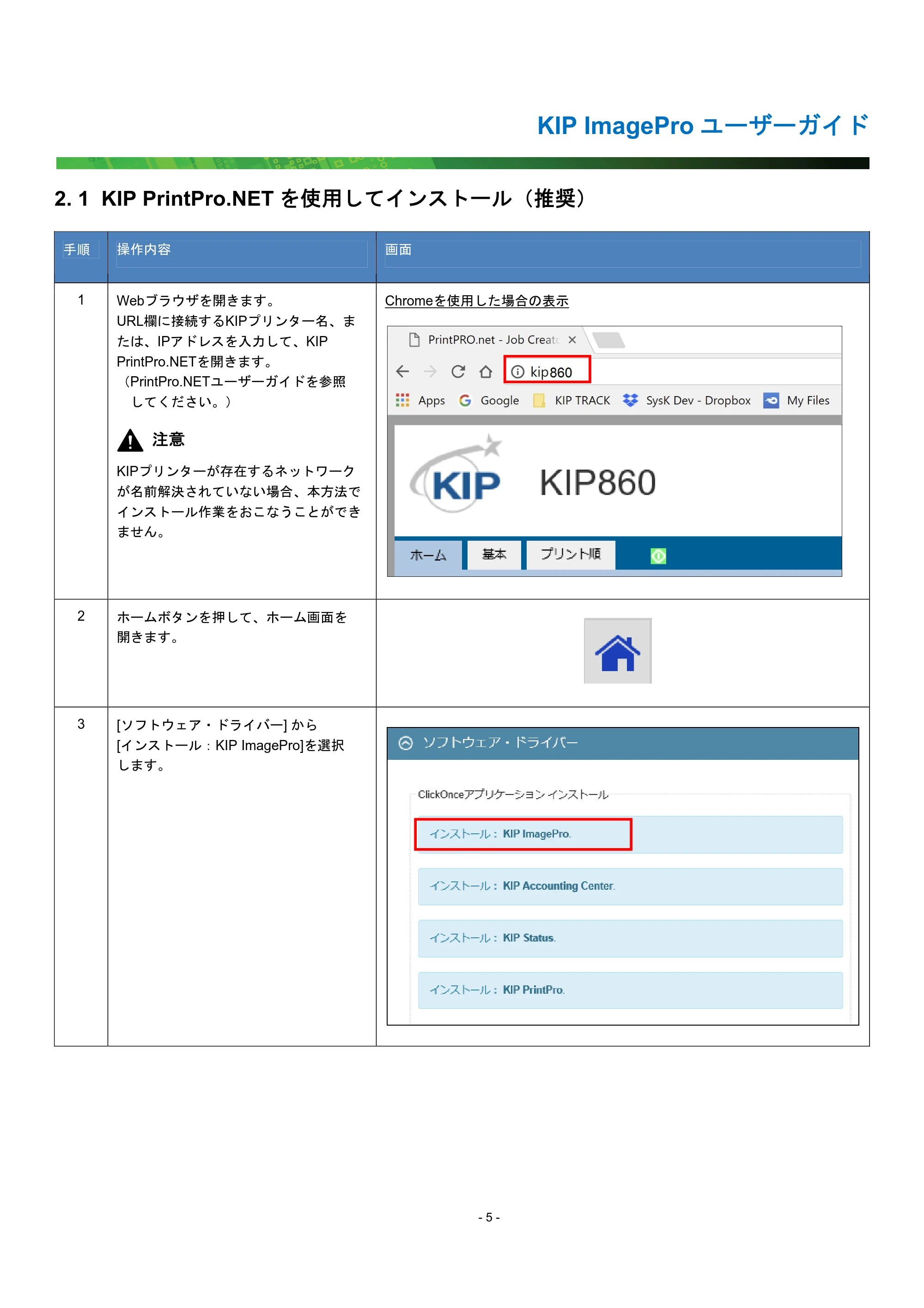 京セラ KIP 7170G KIP PrintPro ユーザーガイド — 2. 1 KIP PrintPro.NET を使用してインストール（推奨） — 原本ページ — 10ページ