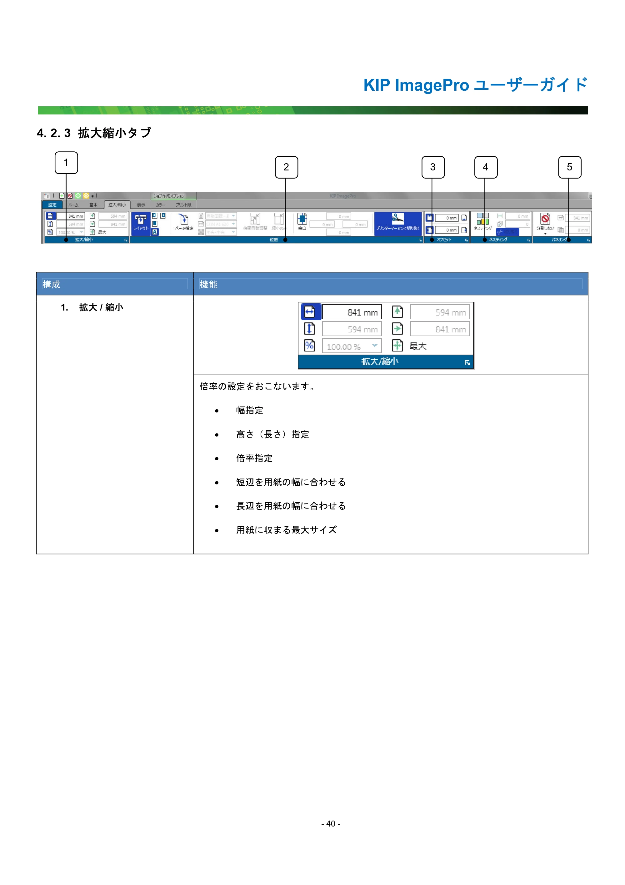 京セラ KIP 7170G KIP PrintPro ユーザーガイド — 4. 2. 3 拡大縮小タブ — 原本ページ — 45ページ