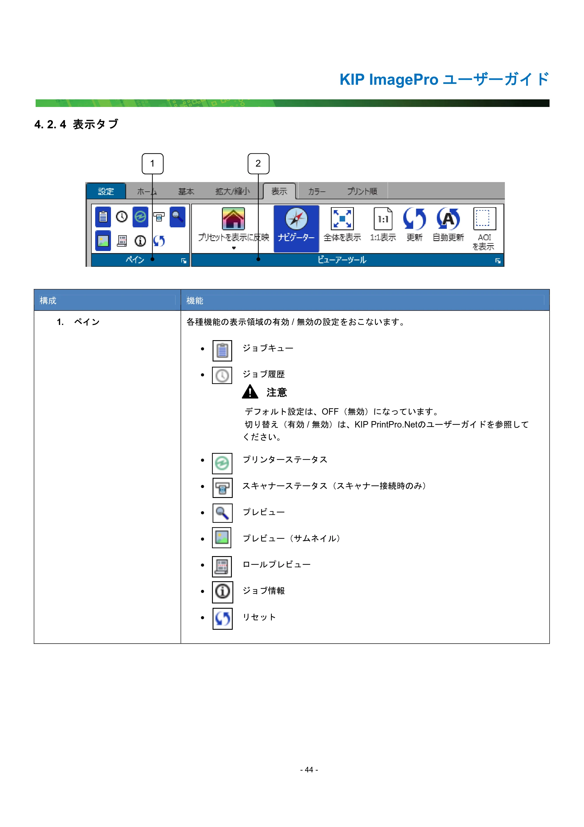 京セラ KIP 7170G KIP PrintPro ユーザーガイド — 4. 2. 4 表示タブ — 原本ページ — 49ページ