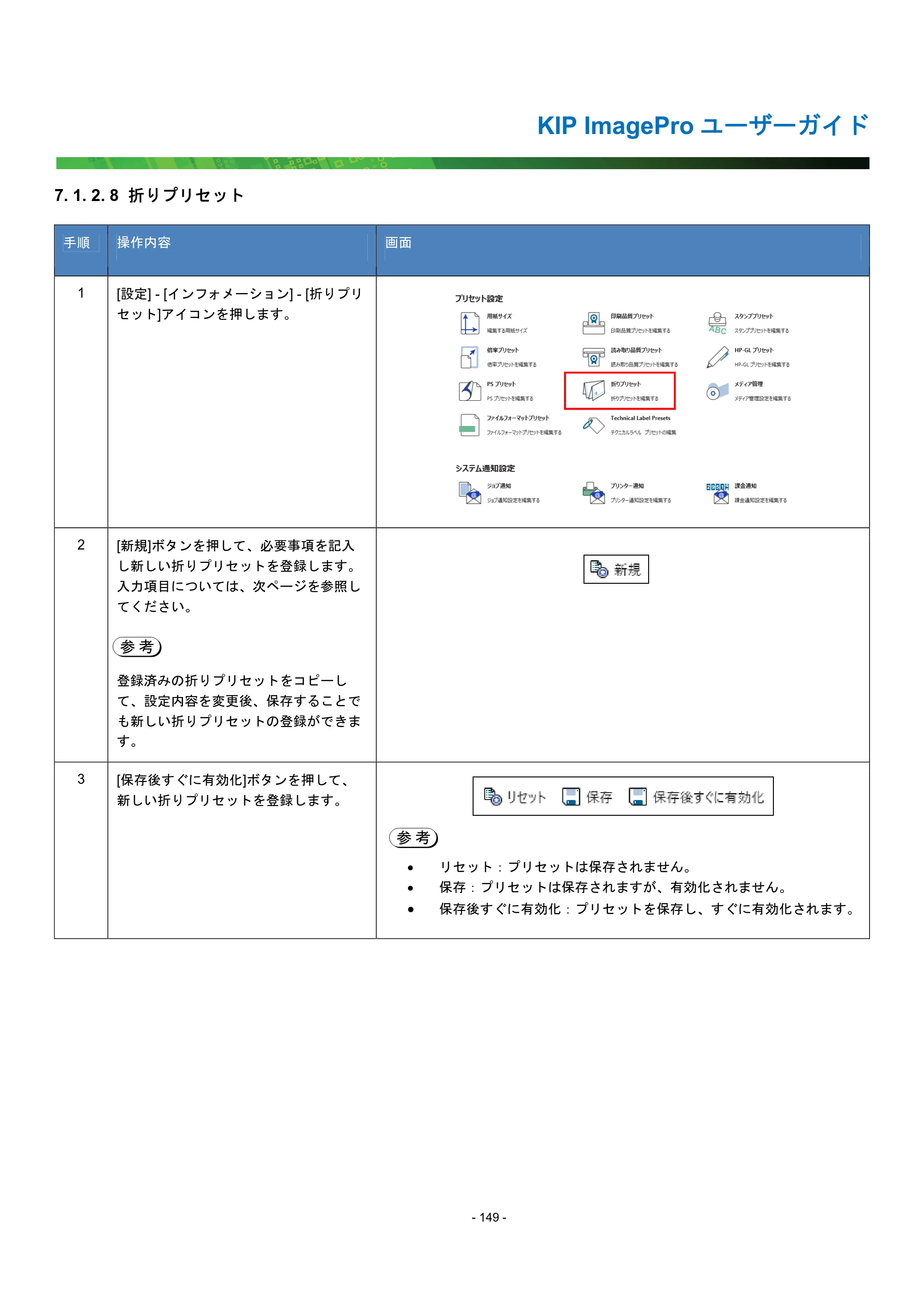 京セラ KIP 7170G KIP PrintPro ユーザーガイド — 7. 1. 2. 8 折りプリセット — 原本ページ — 154ページ