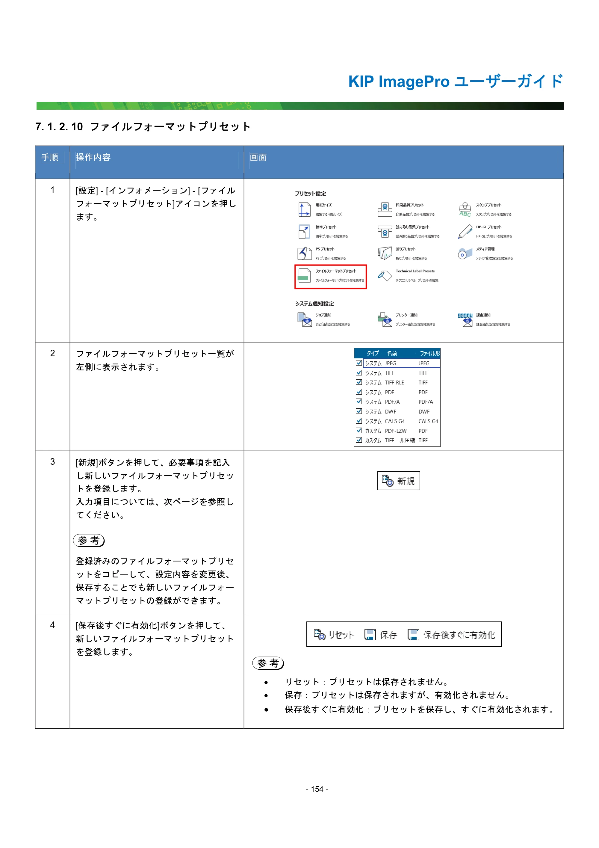 京セラ KIP 7170G KIP PrintPro ユーザーガイド — 7. 1. 2. 10 ファイルフォーマットプリセット — 原本ページ — 159ページ