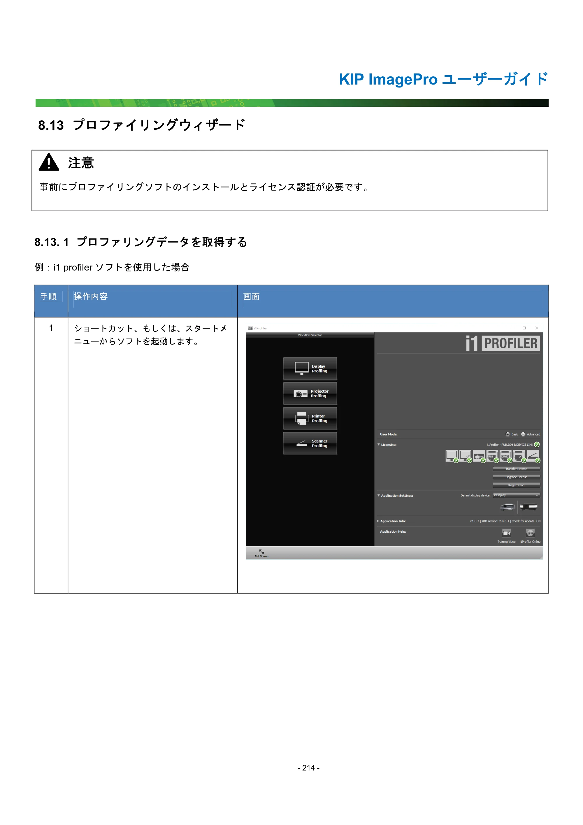 京セラ KIP 7170G KIP PrintPro ユーザーガイド — 8.13 プロファイリングウィザード — 原本ページ — 219ページ