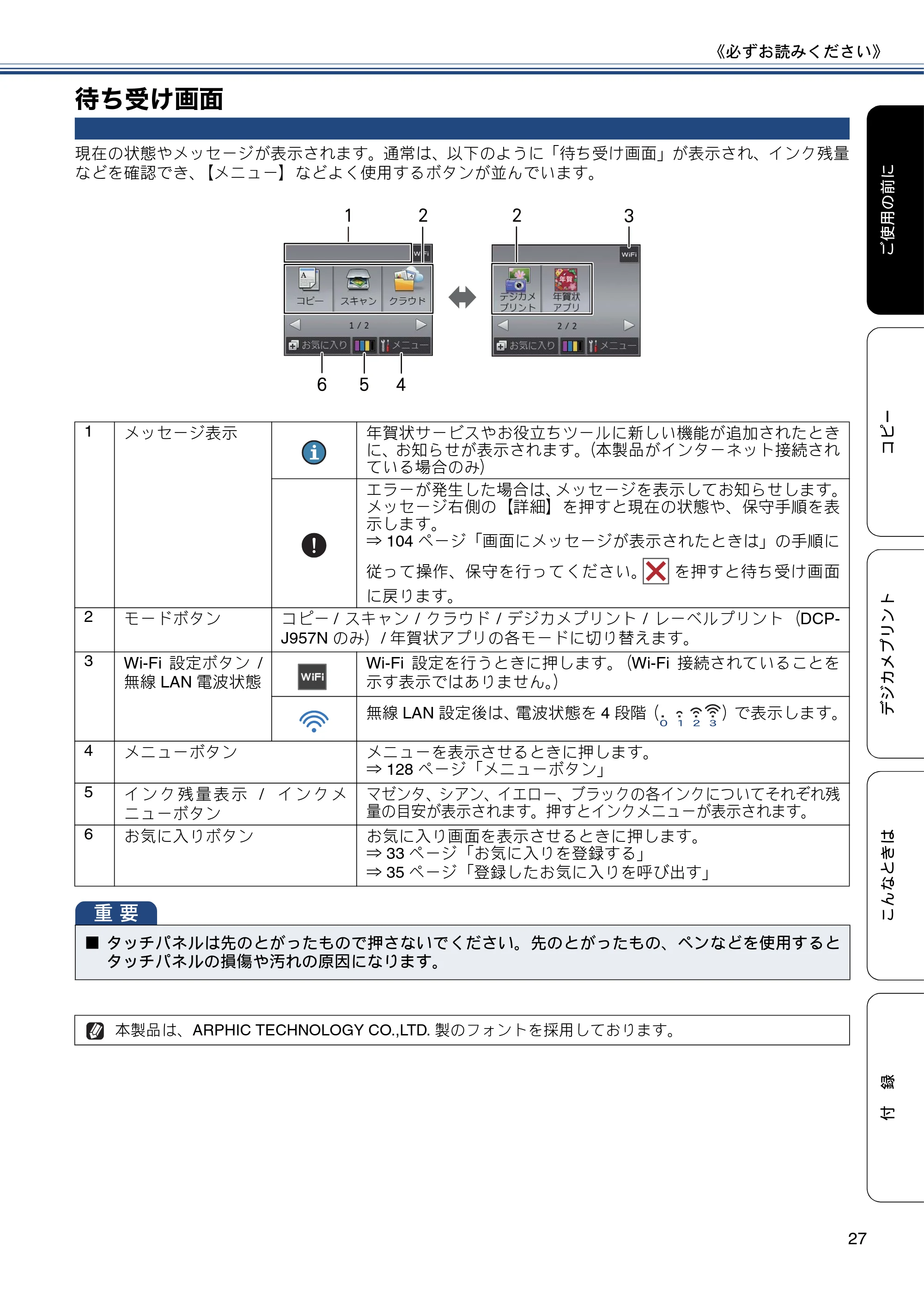 ブラザー DCP-J557N / DCP-J757N / DCP-J957N ユーザーズガイド ～基本編～ — 待ち受け画面 — 原本ページ — 27ページ