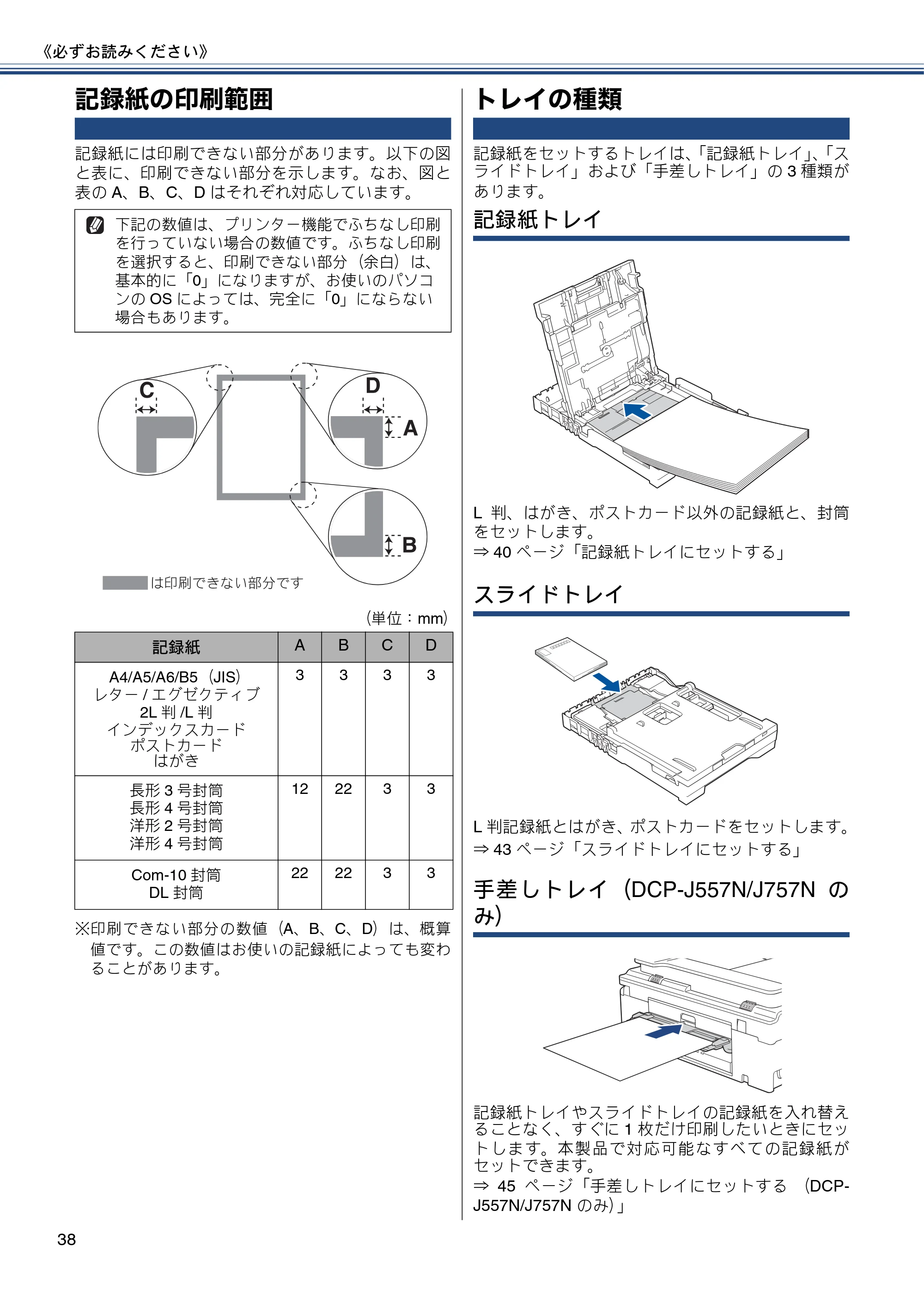 ブラザー DCP-J557N / DCP-J757N / DCP-J957N ユーザーズガイド ～基本編～ — 記録紙の印刷範囲 — 原本ページ — 38ページ