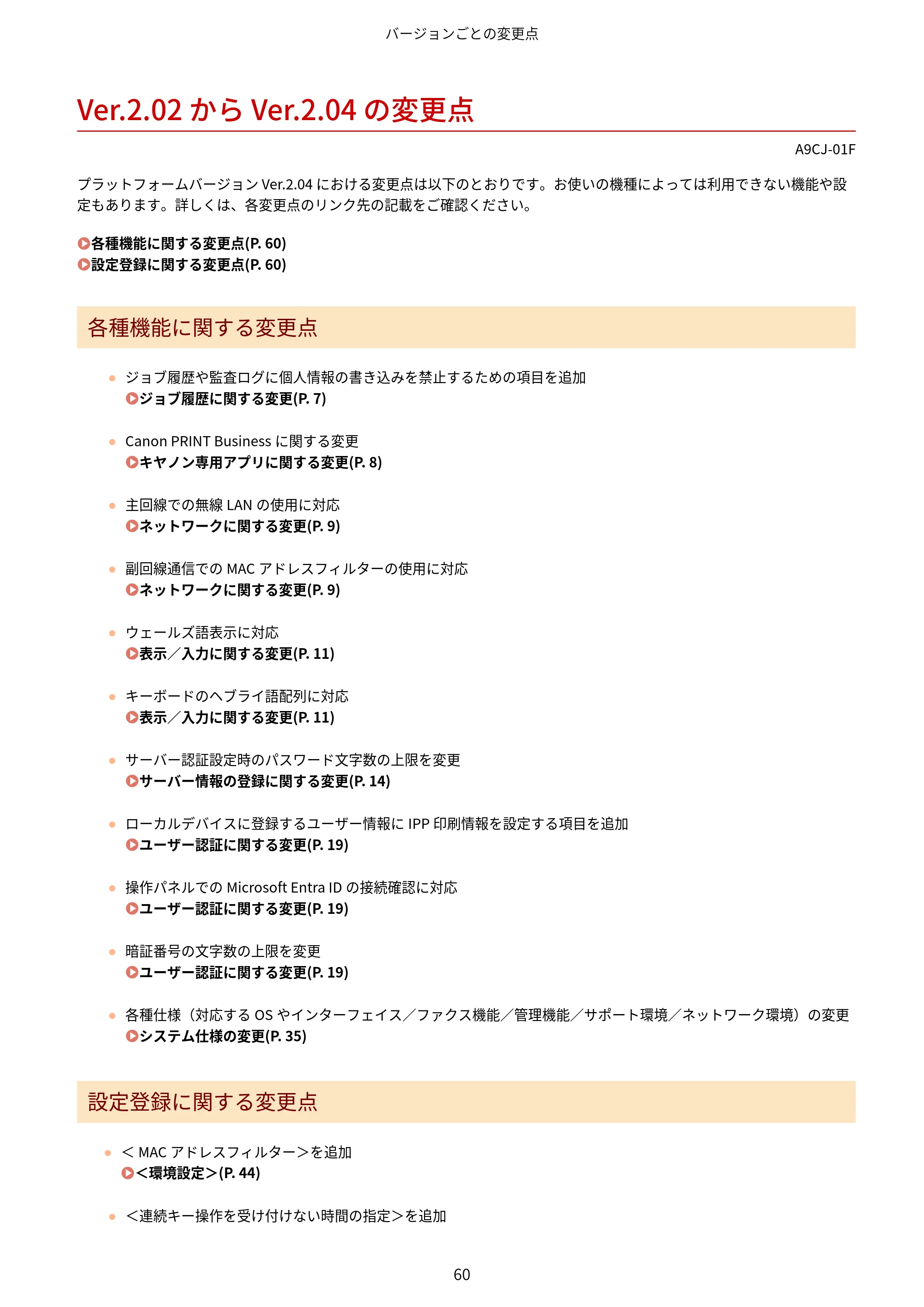 キヤノン MF7725F / imageRUNNER C3322F imageRUNNER/Satera ユーザーズガイド (機能追加のお知らせ) 2025年11月6日掲載(PDF:798KB) — Ver.2.02 から Ver.2.04 の変更点 — 原本ページ — 62ページ