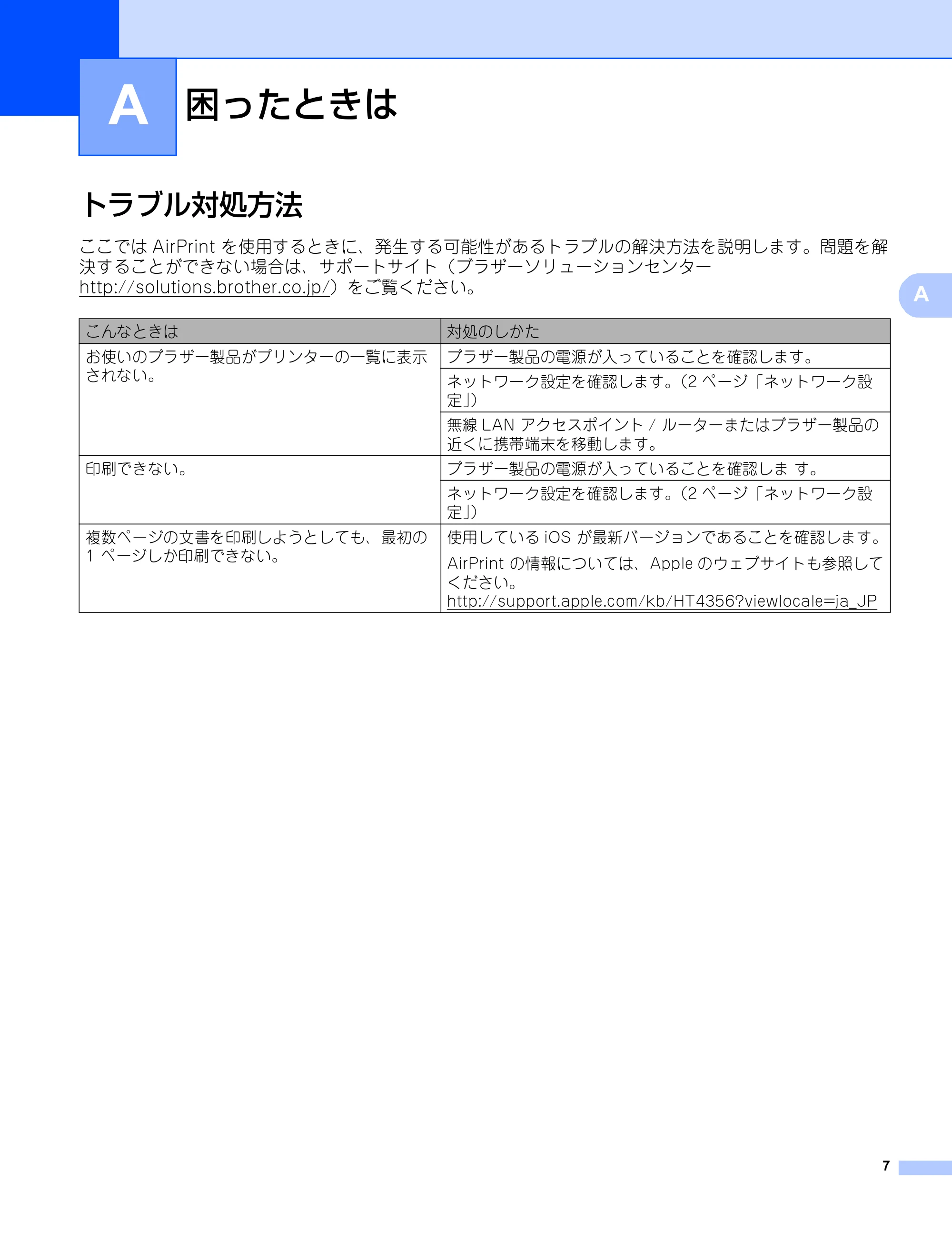 ブラザー HL-6180DW / HL-5450DN / MFC-8520DN AirPrintガイド — A 困ったときは — 原本ページ — 10ページ