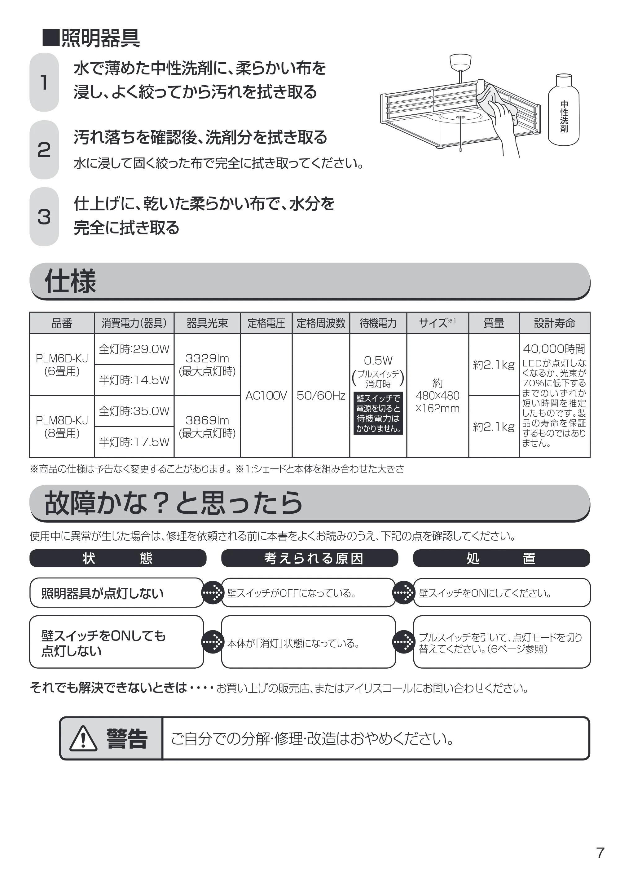 アイリスオーヤマ PLM6D-KJ 取扱説明書 — 原本ページ — 7ページ