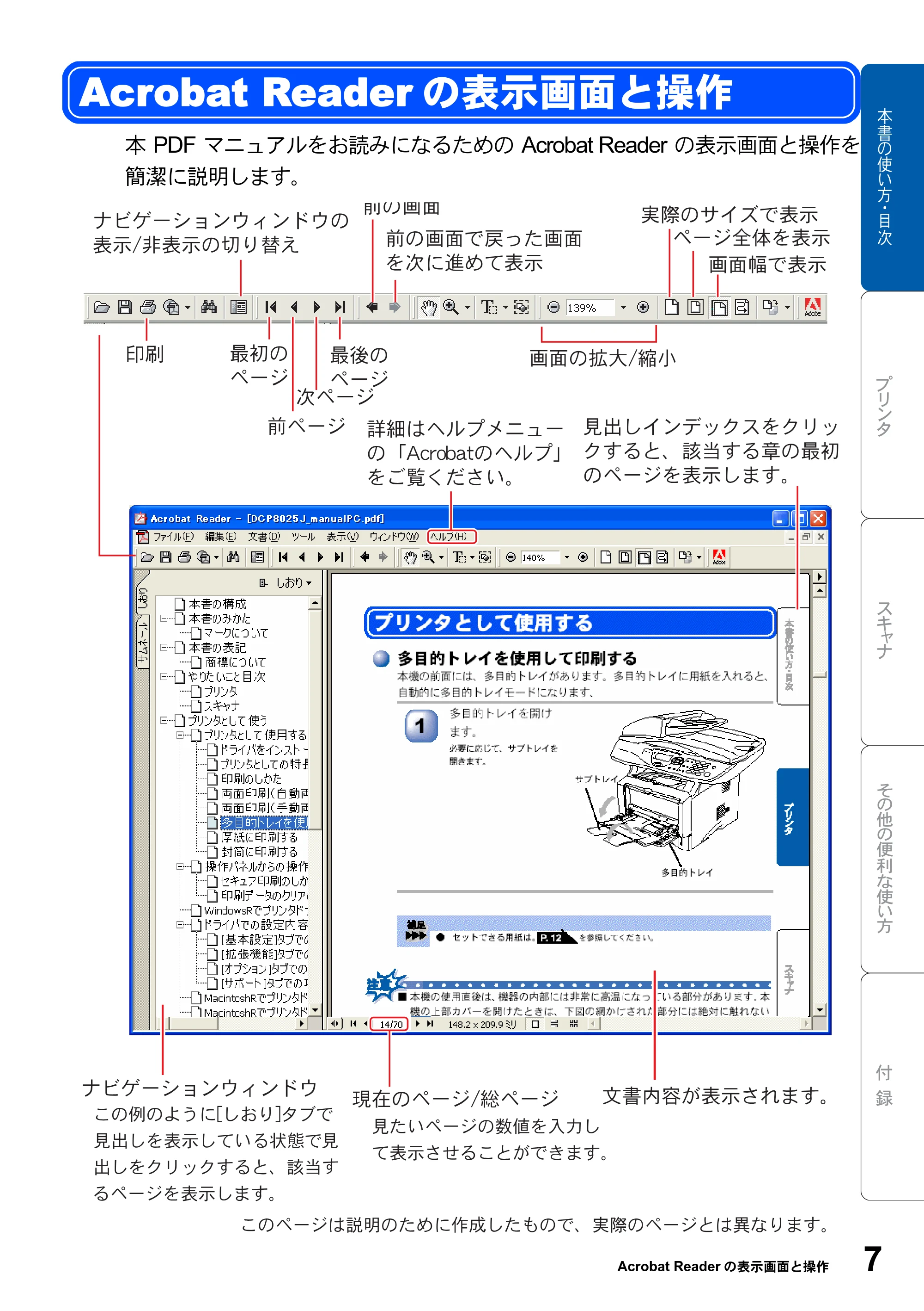 ブラザー DCP-8025JN ユーザーズガイド ～パソコン活用編～ — Acrobat Readerの表示画面と操作 — 原本ページ — 7ページ