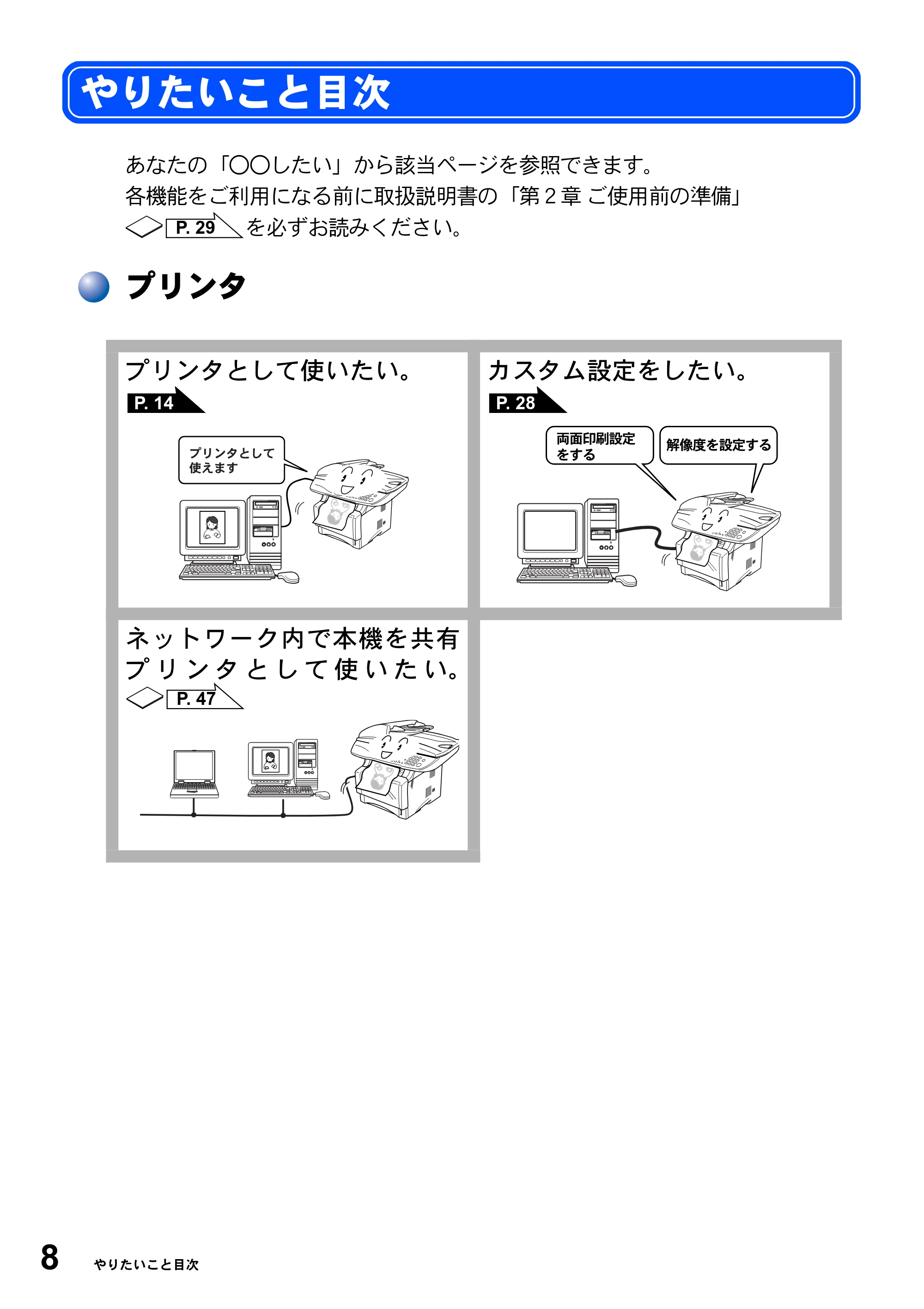 ブラザー DCP-8025JN ユーザーズガイド ～パソコン活用編～ — やりたいこと目次 — 原本ページ — 8ページ