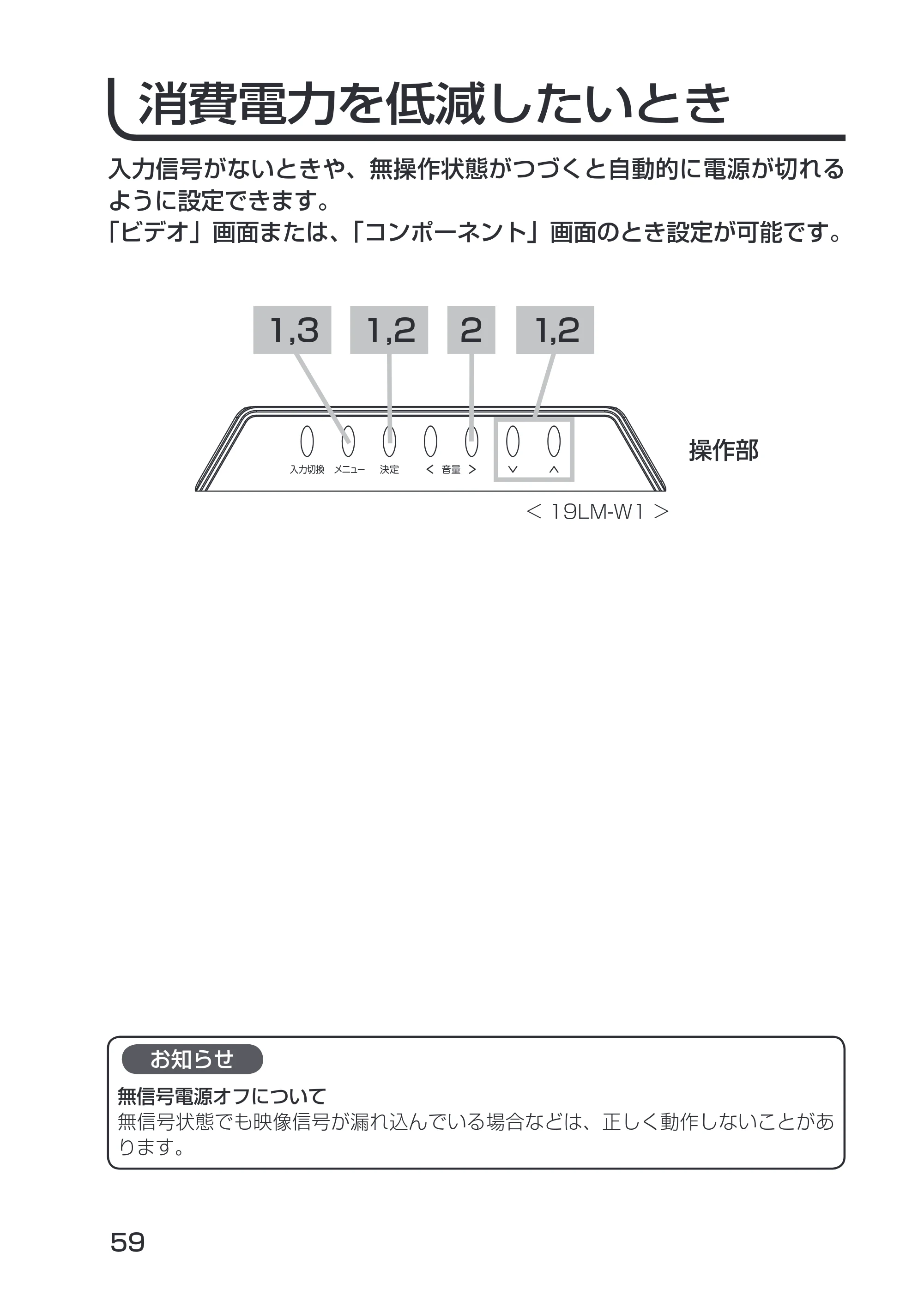 日立 19LM-W1 / 17LM-1 取扱説明書 — 消費電力を低減したいとき — 原本ページ — 23ページ
