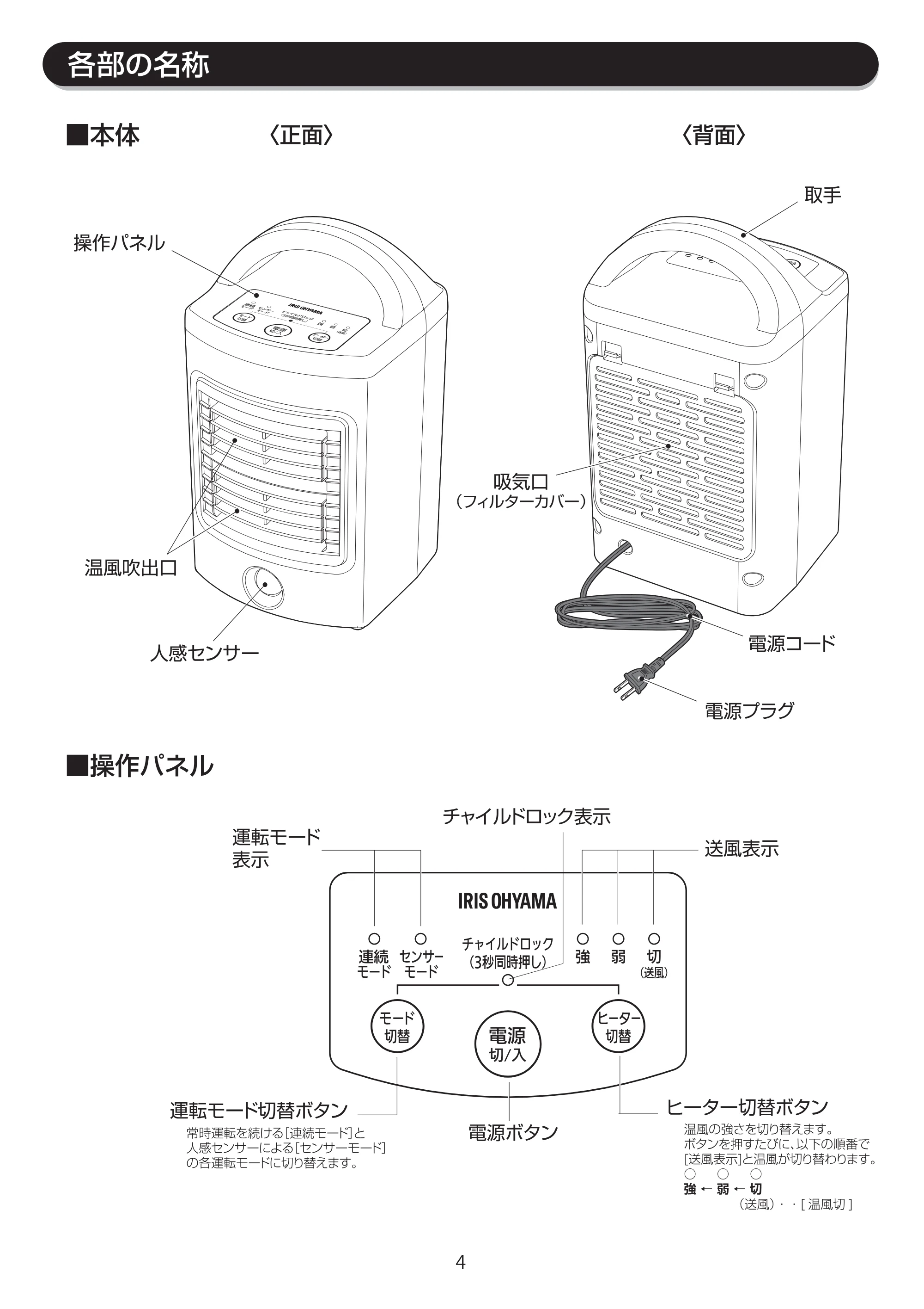 アイリスオーヤマ JCH-D081T 取扱説明書 — JCH-D081T_P04[9.9]ol — 原本ページ — 4ページ