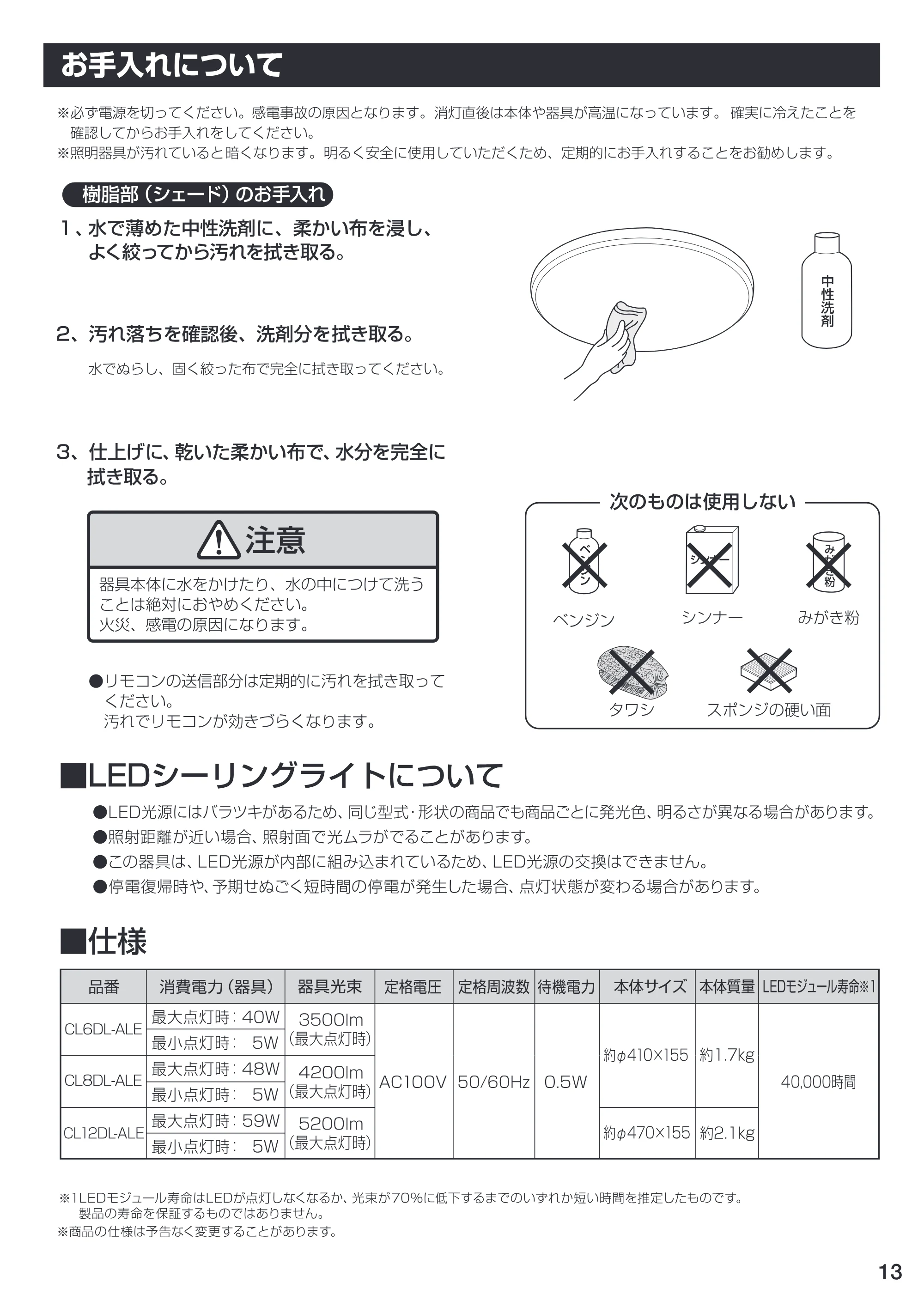 アイリスオーヤマ CL12DL-ALE 取扱説明書 — P13 — 原本ページ — 13ページ