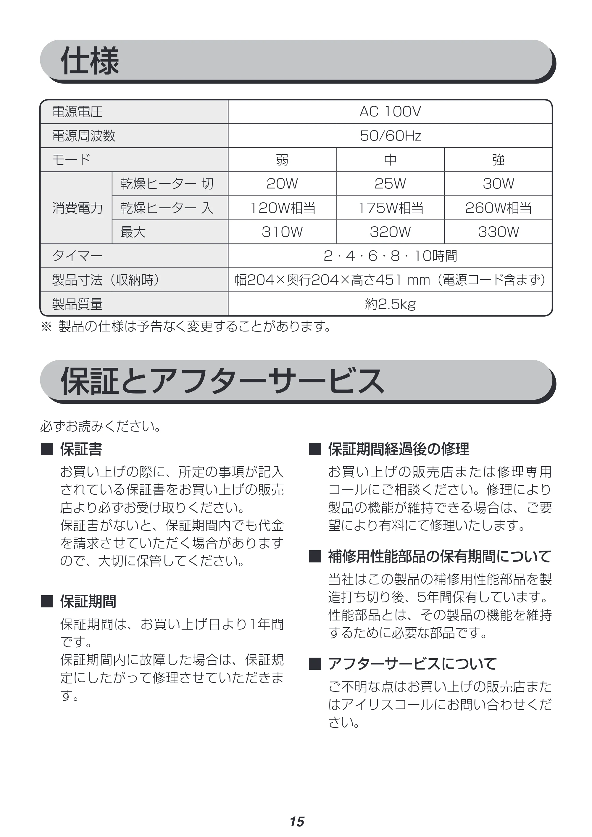 アイリスオーヤマ IK-C300 取扱説明書 — 原本ページ — 15ページ