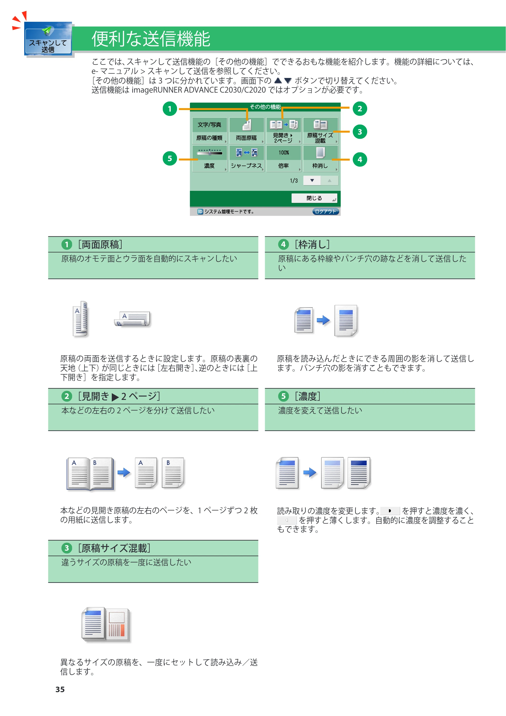 キヤノン imageRUNNER-ADVANCE C2030F/C2030F-R/C2030/C2020F/C2020 基本操作ガイド 2011年7月27日更新（PDF：40.4MB） — 原本ページ — 36ページ