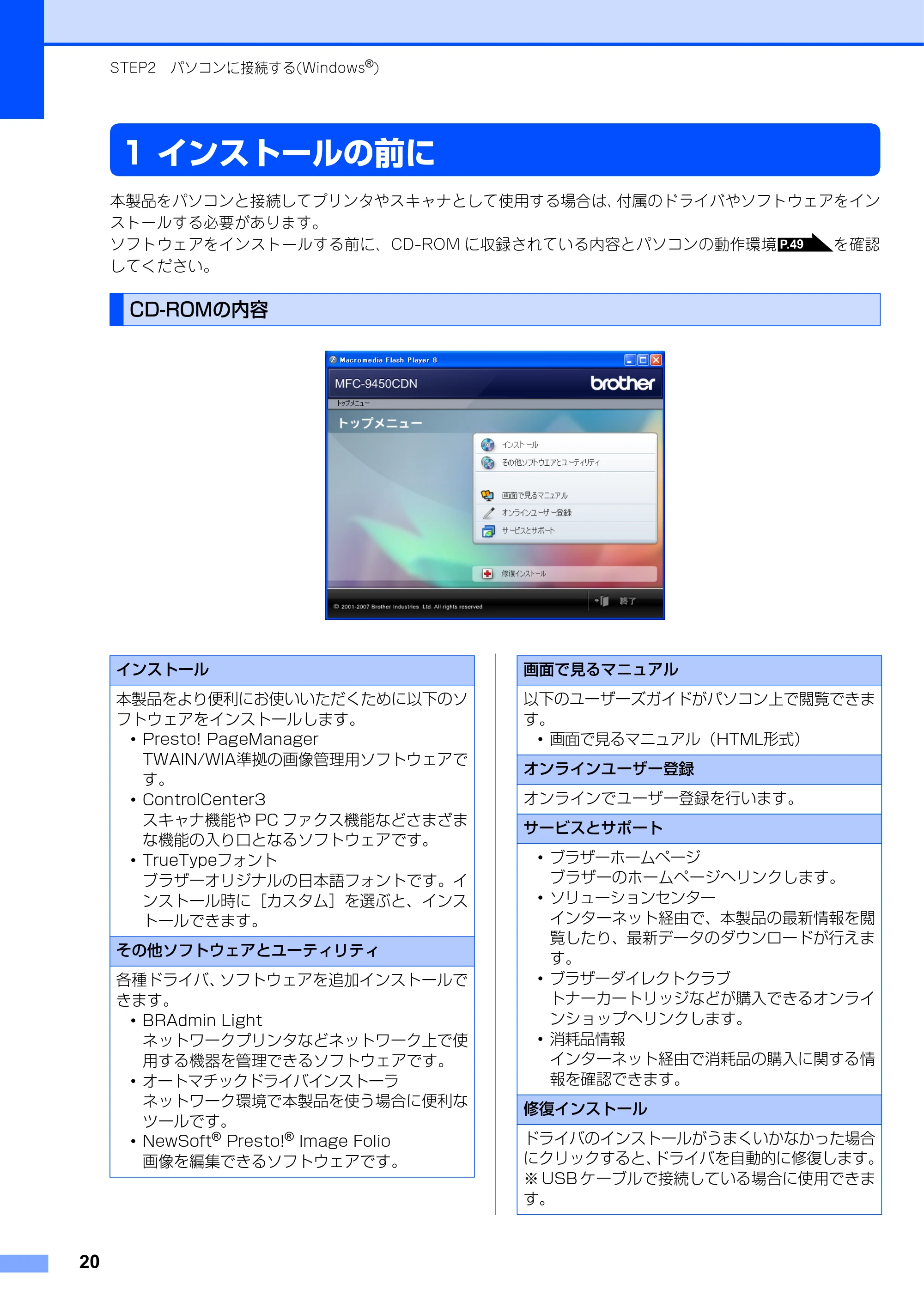ブラザー MFC-9450CDN かんたん設置ガイド — 1 インストールの前に — 原本ページ — 21ページ