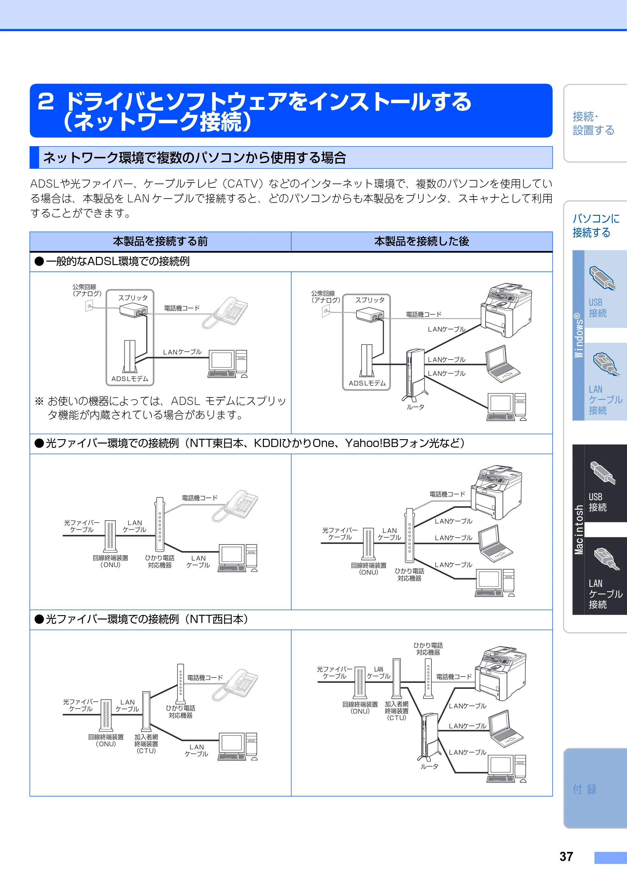 ブラザー MFC-9450CDN かんたん設置ガイド — 2 ドライバとソフトウェアをインストールする(ネットワーク接続) — 原本ページ — 38ページ