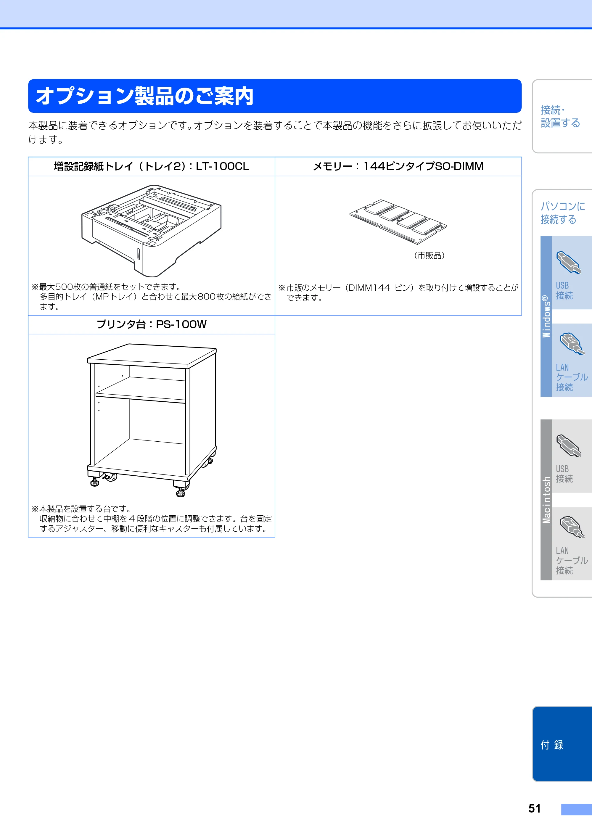 ブラザー MFC-9450CDN かんたん設置ガイド — オプション製品のご案内 — 原本ページ — 52ページ