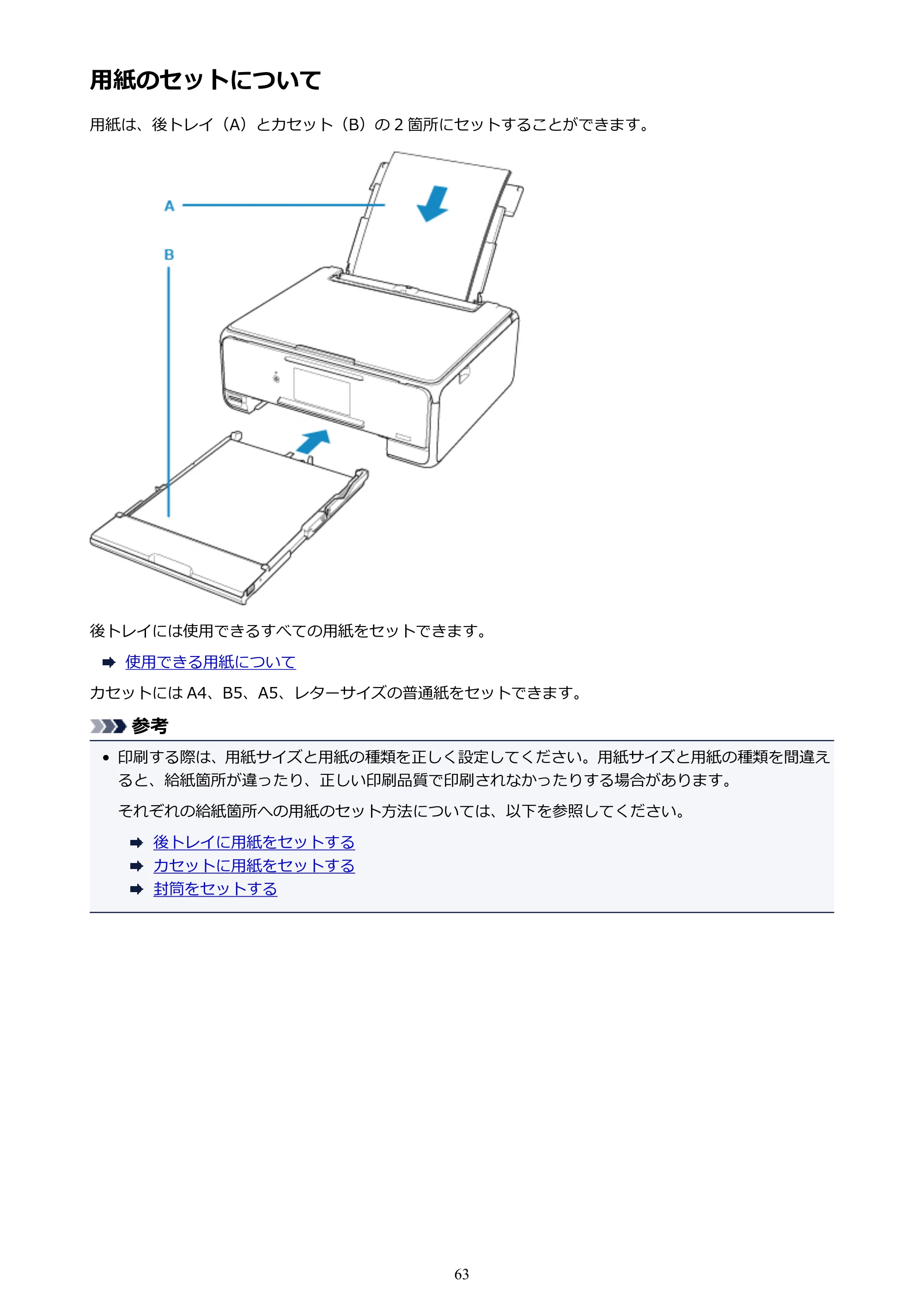 キヤノン PIXUS TS8130 電子マニュアル PDF版（Mac版）（PDF：15.5MB） — 用紙のセットについて — 原本ページ — 63ページ