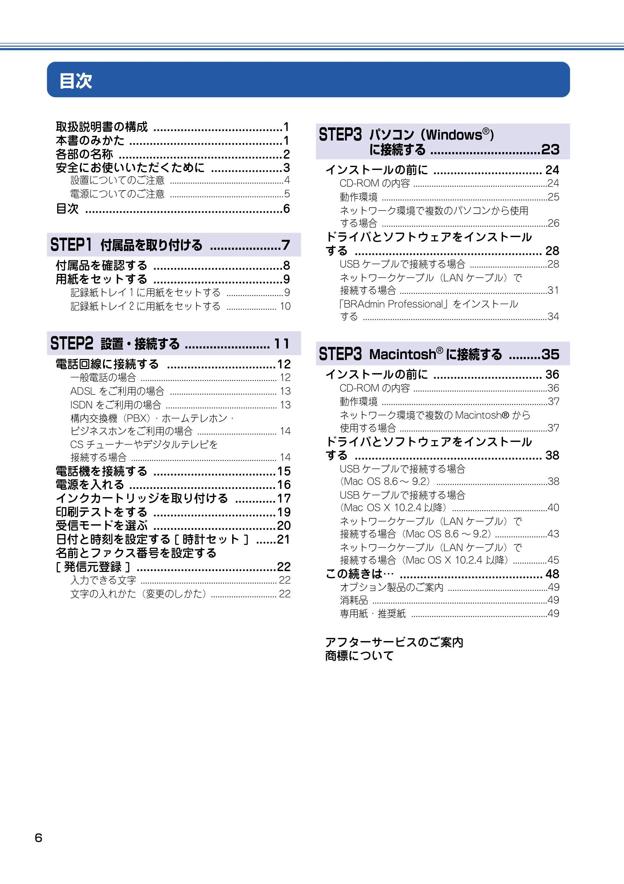 ブラザー MFC-5840CN かんたん設置ガイド — 目次 — 原本ページ — 7ページ