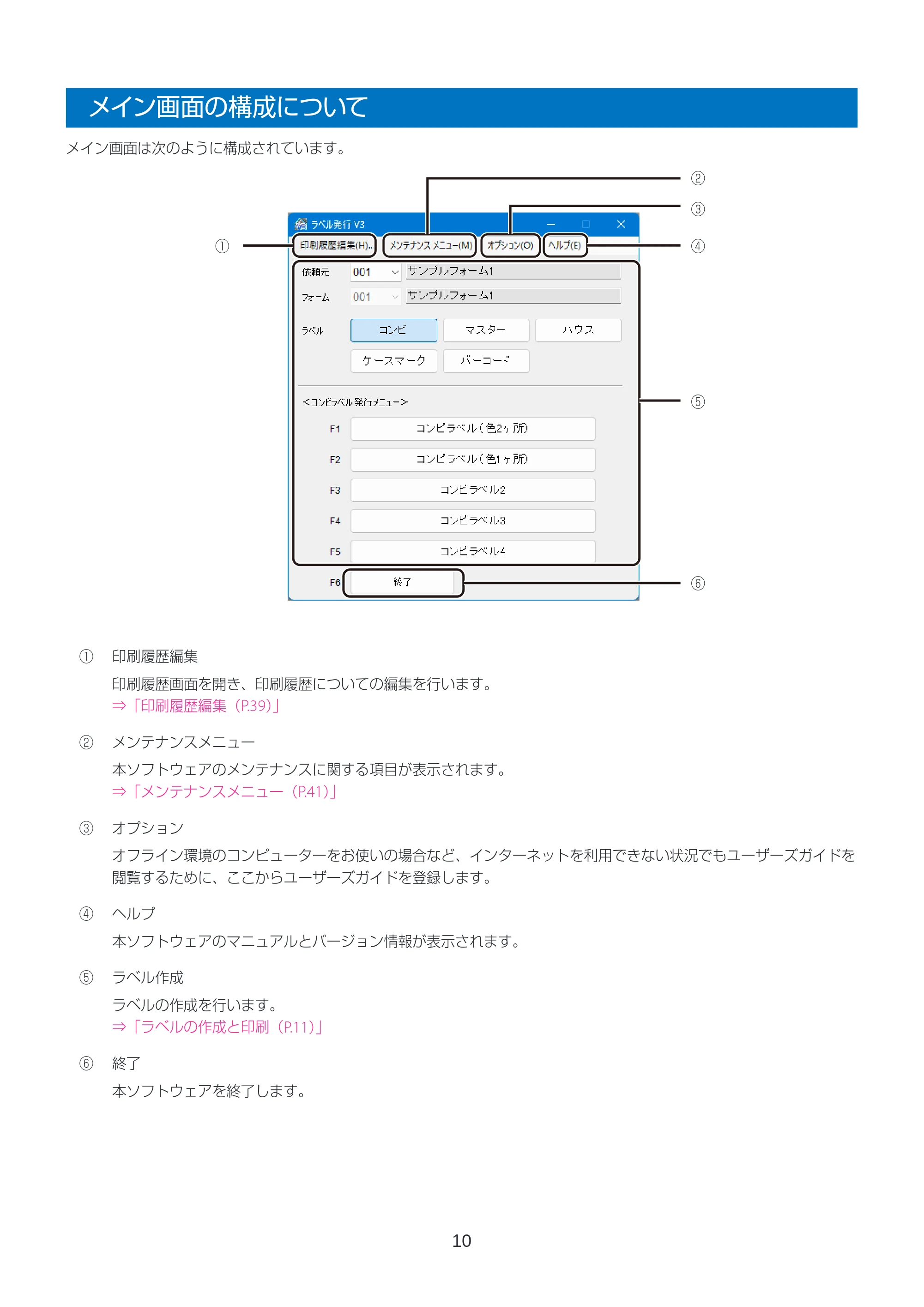 キヤノン LabelCreate SE V2 ラベル発行 V3 ユーザーズガイド 2026年3月19日掲載（PDF：4.38MB） — メイン画面の構成について — 原本ページ — 10ページ