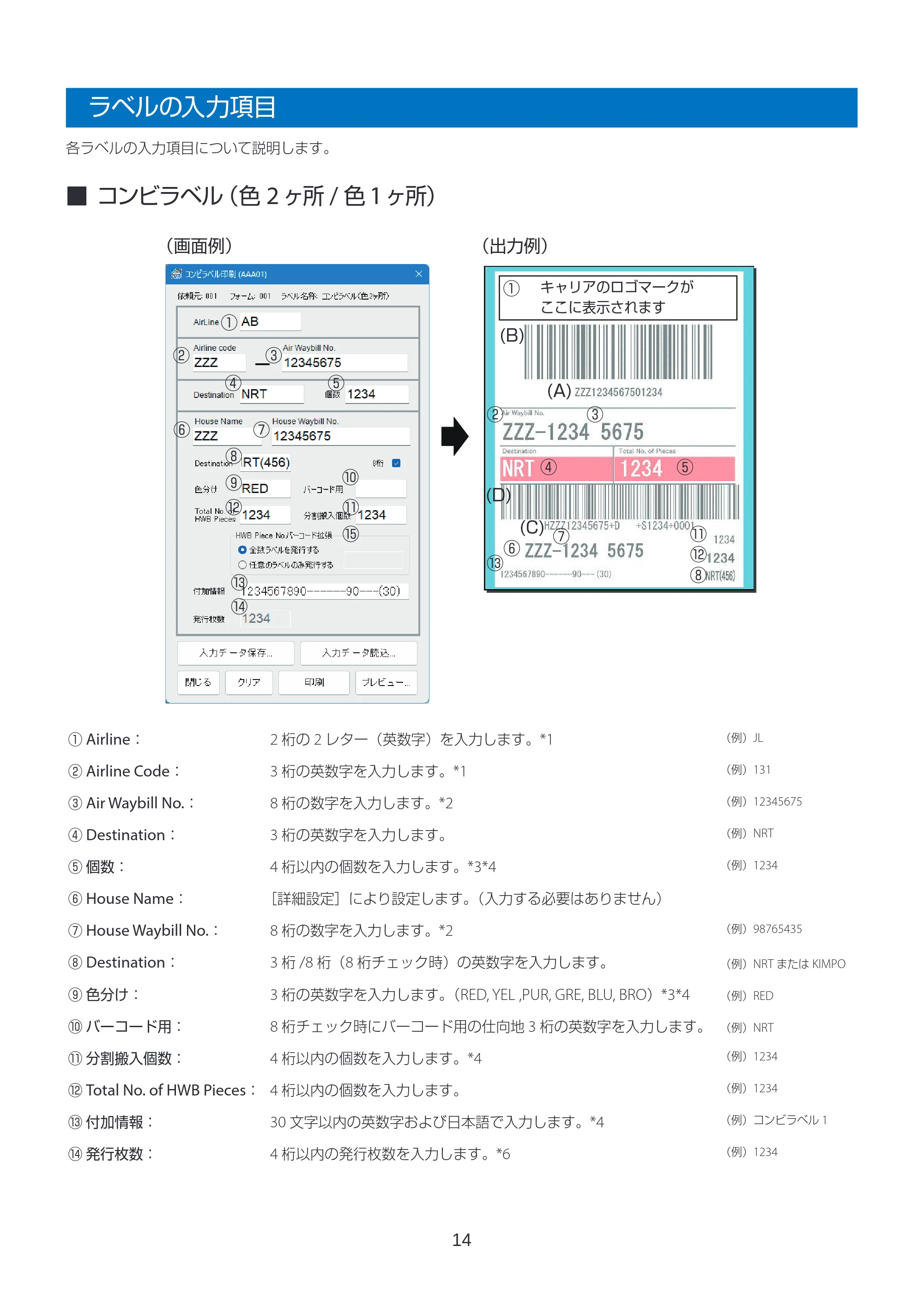 キヤノン LabelCreate SE V2 ラベル発行 V3 ユーザーズガイド 2026年3月19日掲載（PDF：4.38MB） — ラベルの入力項目 — 原本ページ — 14ページ