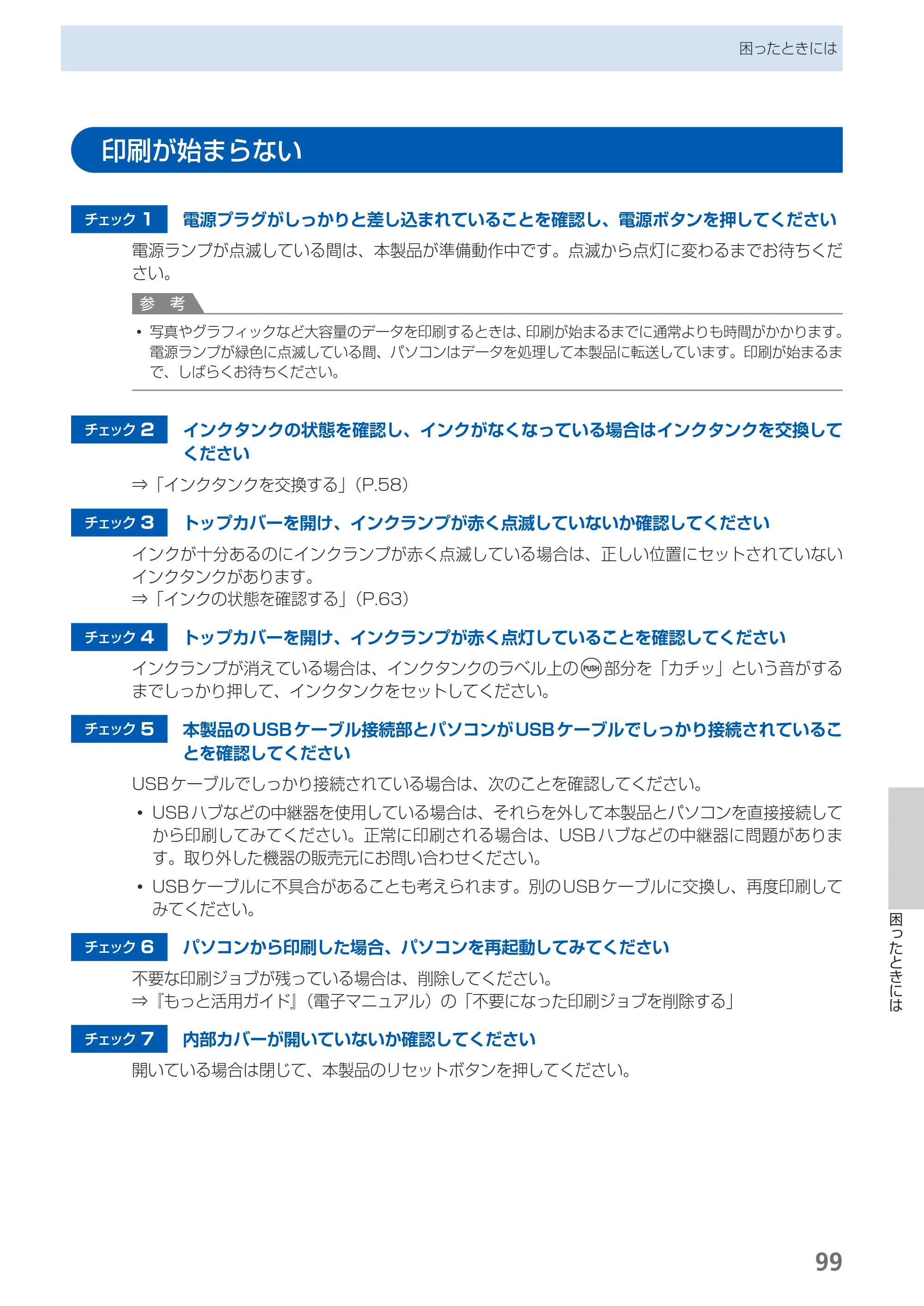 キヤノン PIXUS iP4830 らくらく操作ガイド （PDF形式／13.91Mバイト） — 印刷が始まらない — 原本ページ — 101ページ