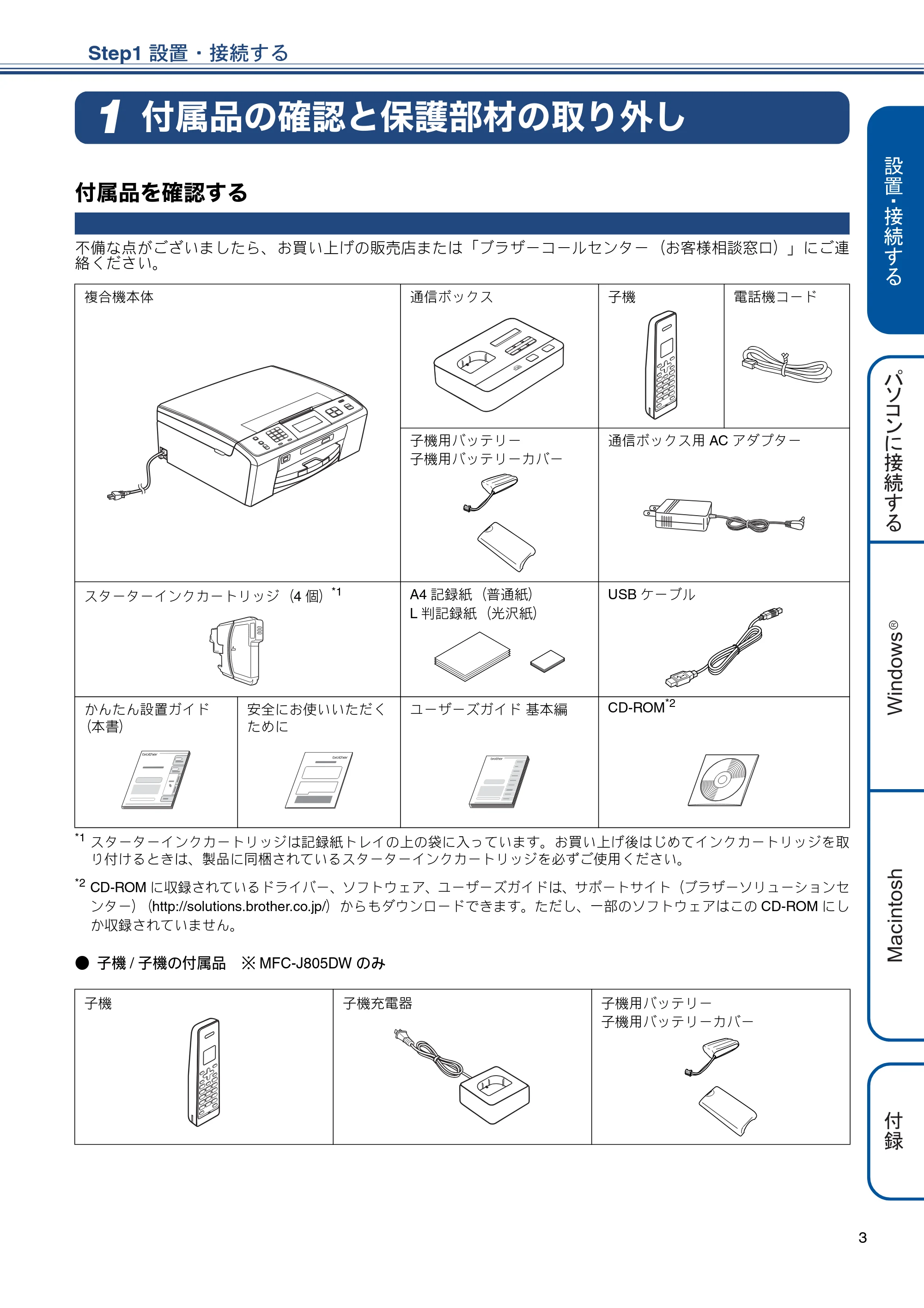 ブラザー MFC-J805D / MFC-J805DW かんたん設置ガイド — Step1 設置・接続する — 原本ページ — 5ページ