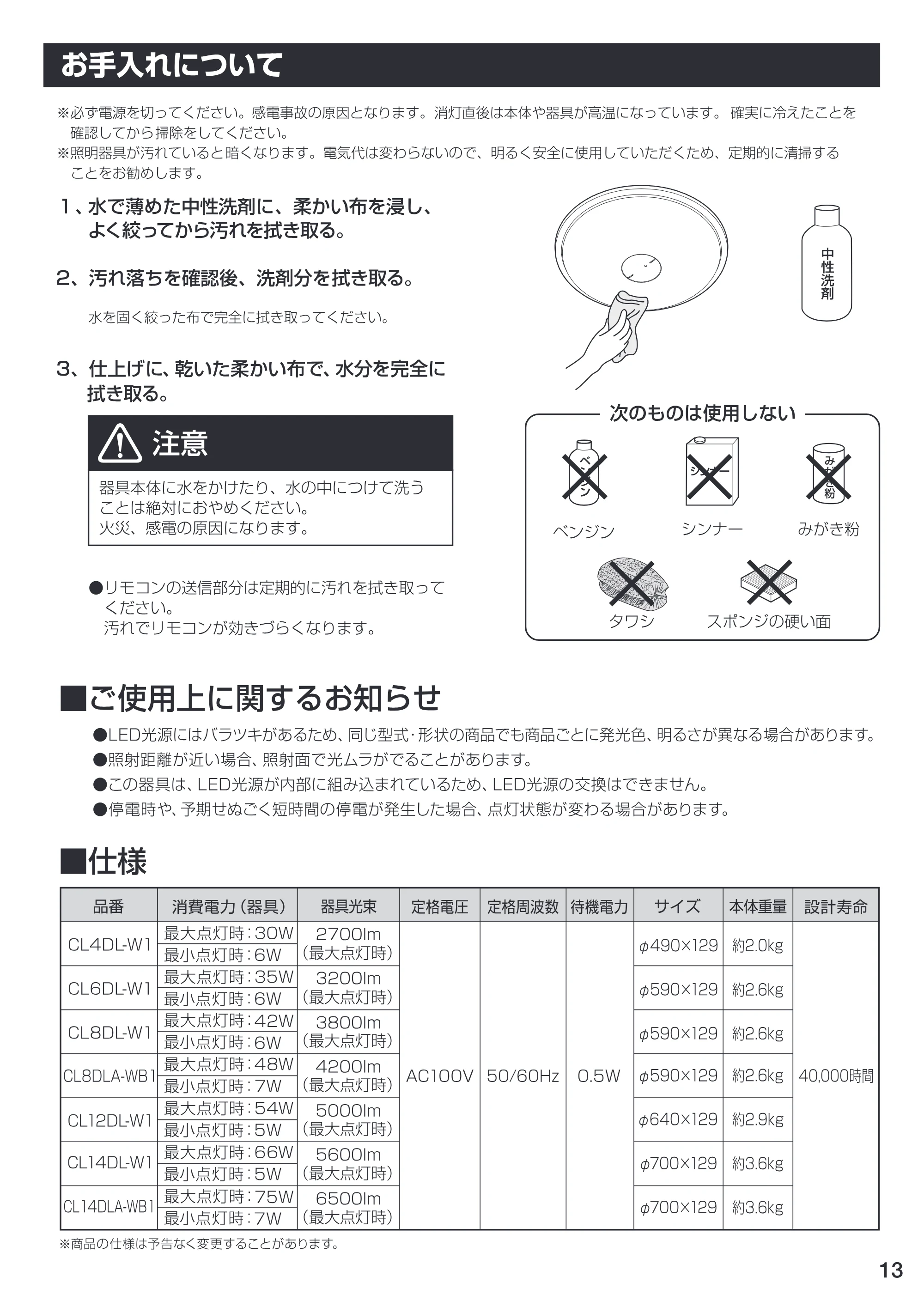 アイリスオーヤマ CL6DL-W1 取扱説明書 — 原本ページ — 13ページ