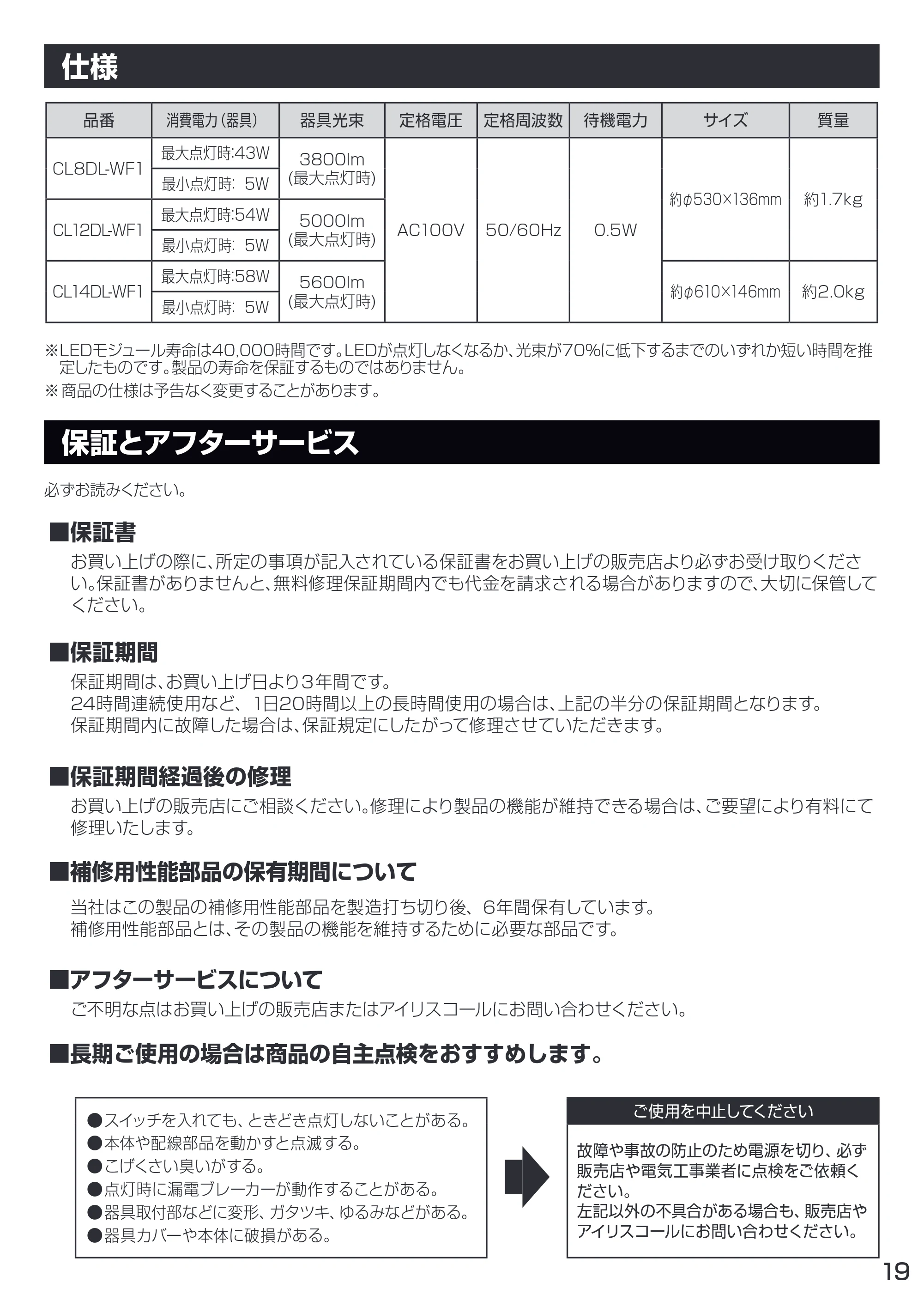 アイリスオーヤマ CL12DL-WF1 取扱説明書 — 原本ページ — 19ページ