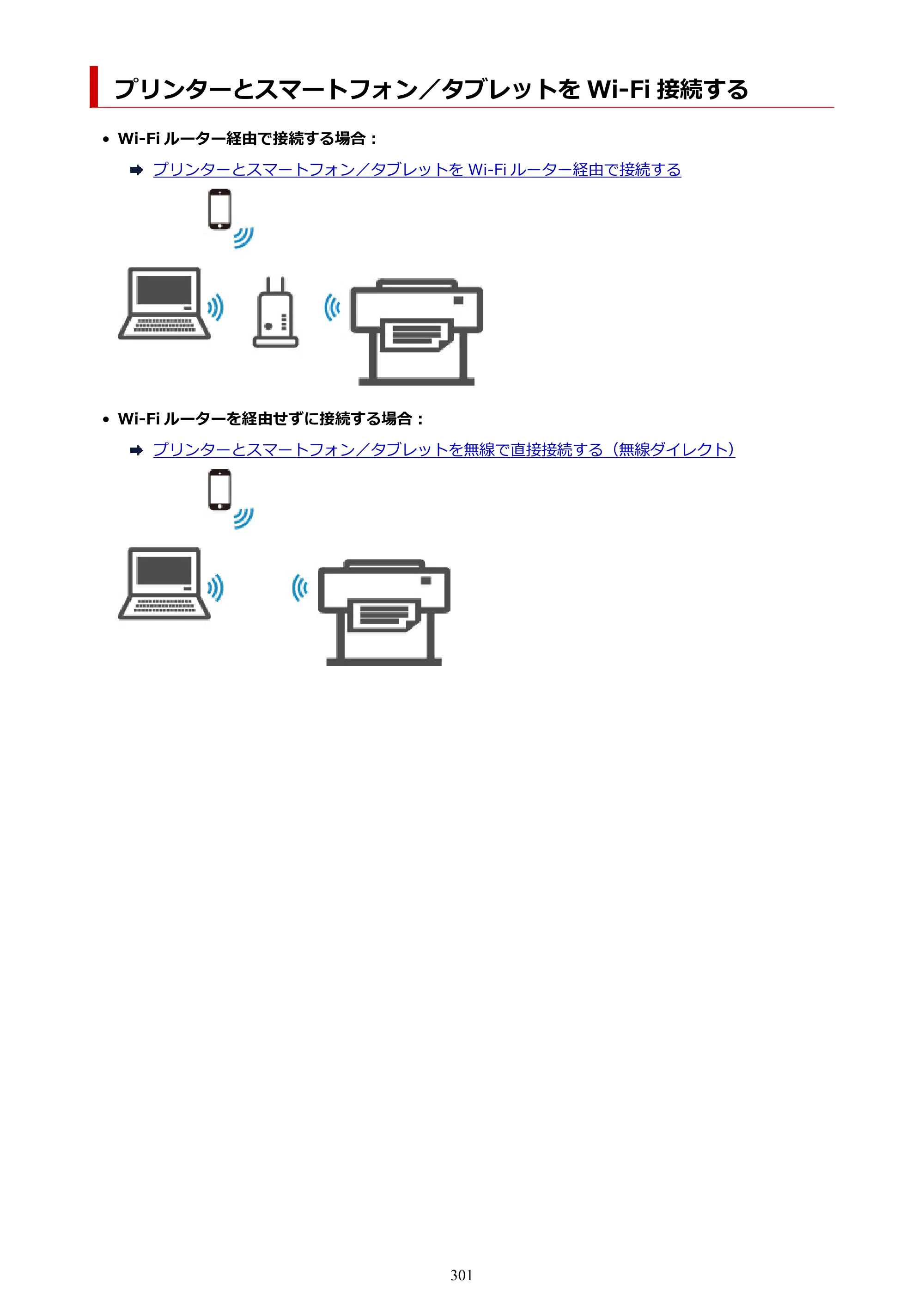 キヤノン PRO-6100 PRO-6100 （PDF） 電子マニュアル（Mac版）2023年1月26日更新（PDF：16.0MB） — プリンターとスマートフォン／タブレットを Wi-Fi 接続する — 原本ページ — 301ページ