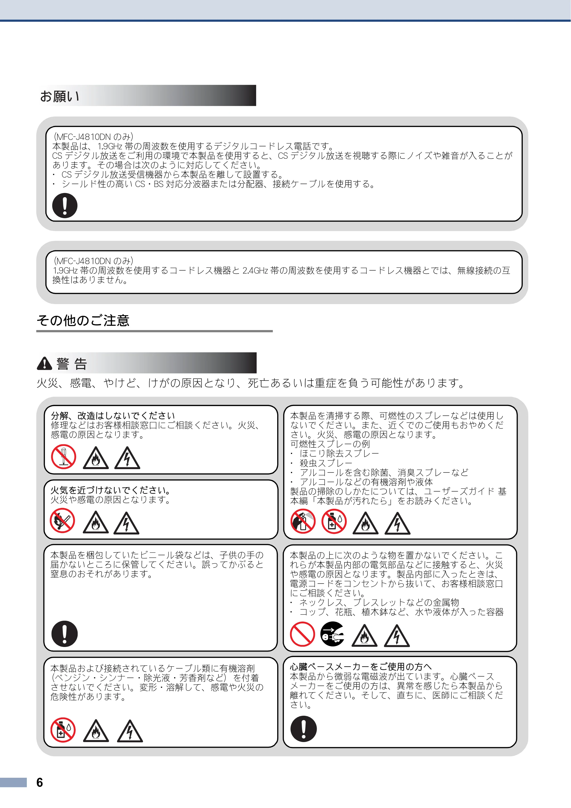 ブラザー DCP-J4215N-B/W / MFC-J4810DN 安全にお使いいただくために — 原本ページ — 6ページ