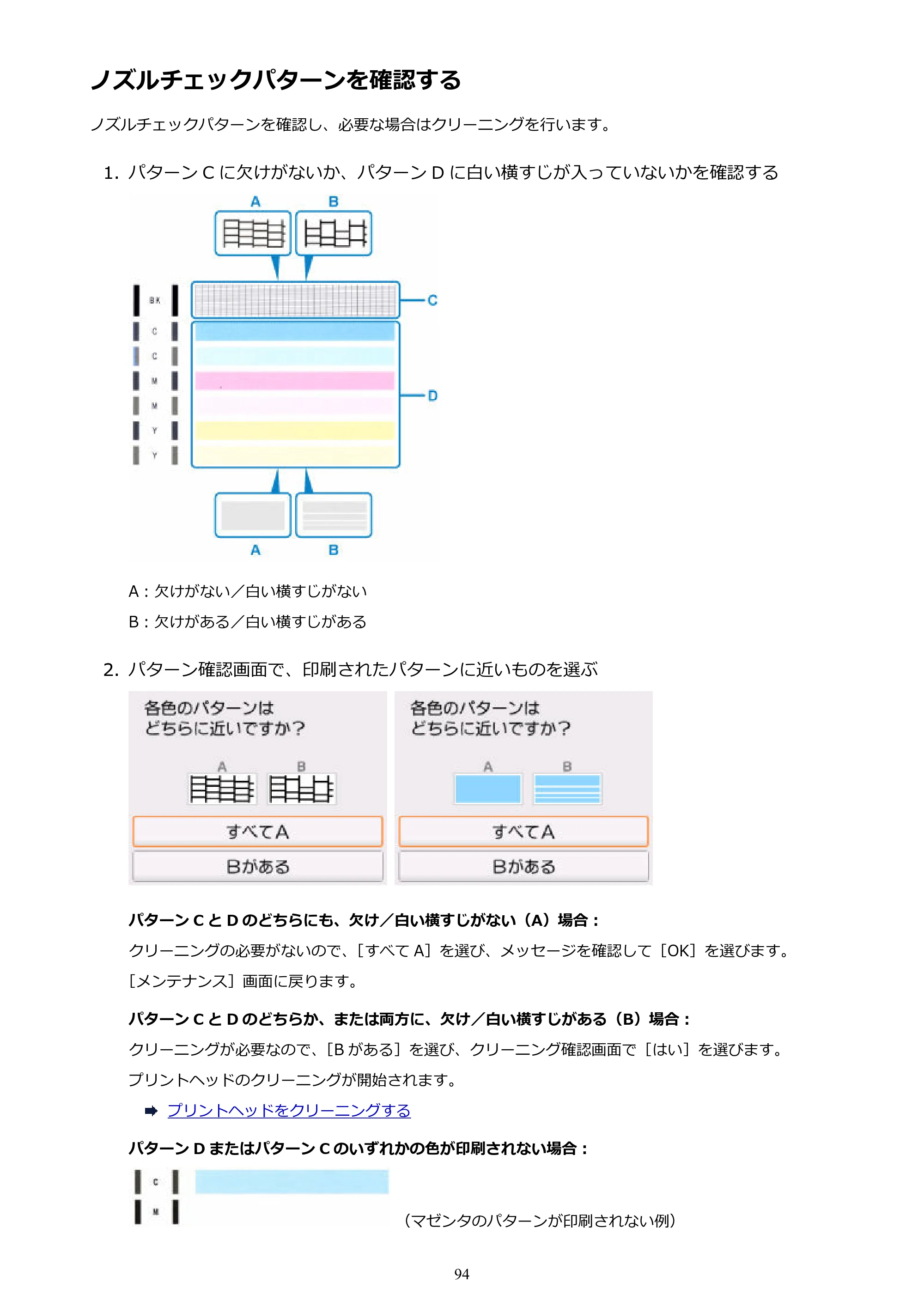 キヤノン PIXUS TS5130S/PIXUS TS5130 PIXUS TS5130 (PDF) オンラインマニュアル - 取扱説明書 - (Windows) 2026年5月21日更新 (PDF:6.0MB) — ノズルチェックパターンを確認する — 原本ページ — 94ページ