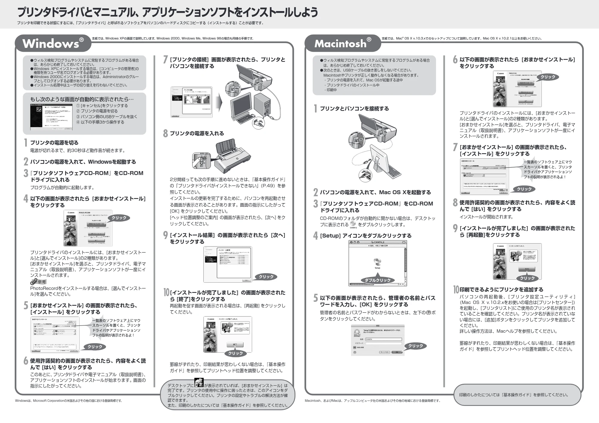キヤノン PIXUS iP2200 かんたんスタートガイド (PDF形式/1.42Mバイト) — 原本ページ — 2ページ