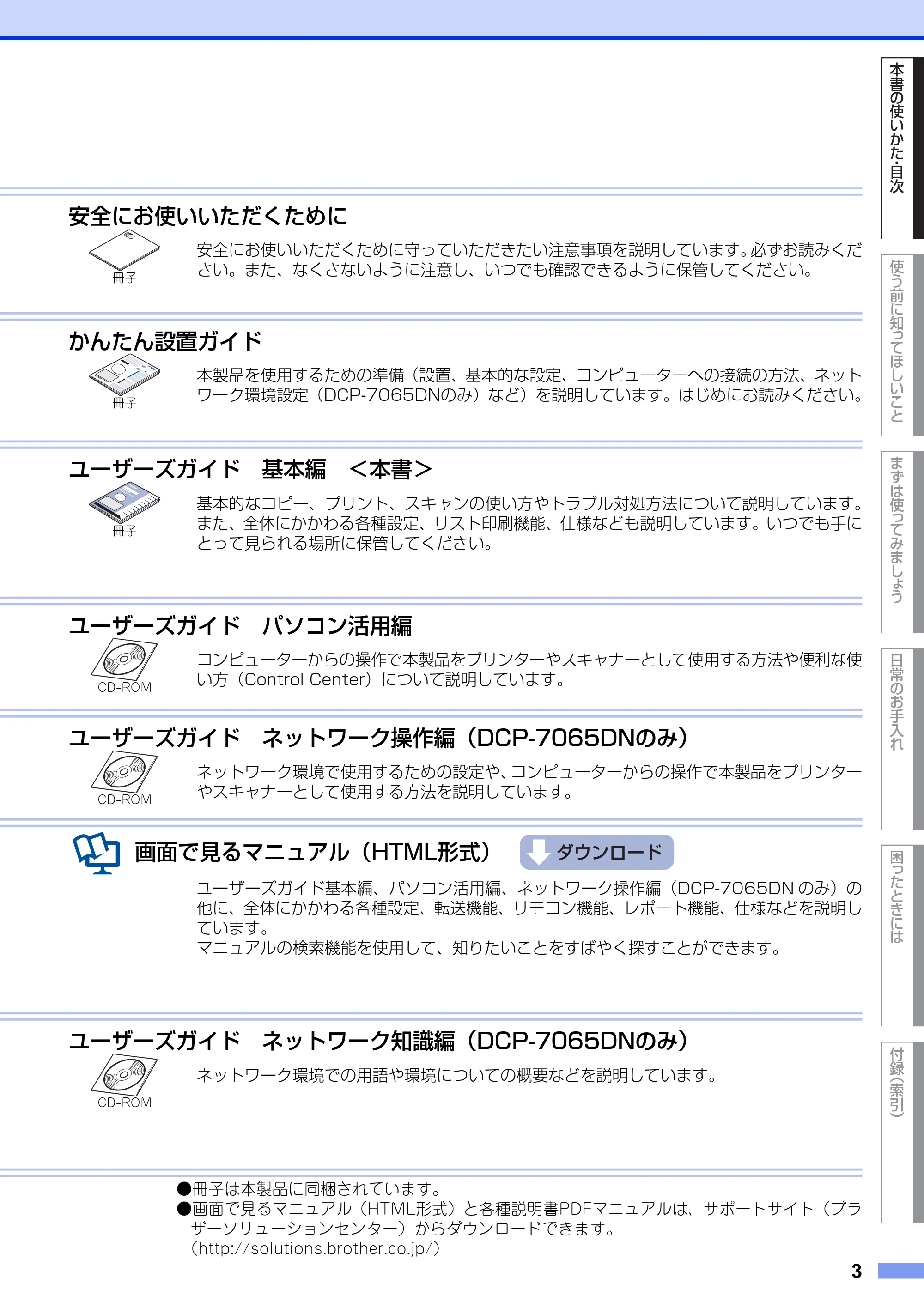 ブラザー DCP-7060D / DCP-7065DN ユーザーズガイド ～基本編～ — 原本ページ — 3ページ