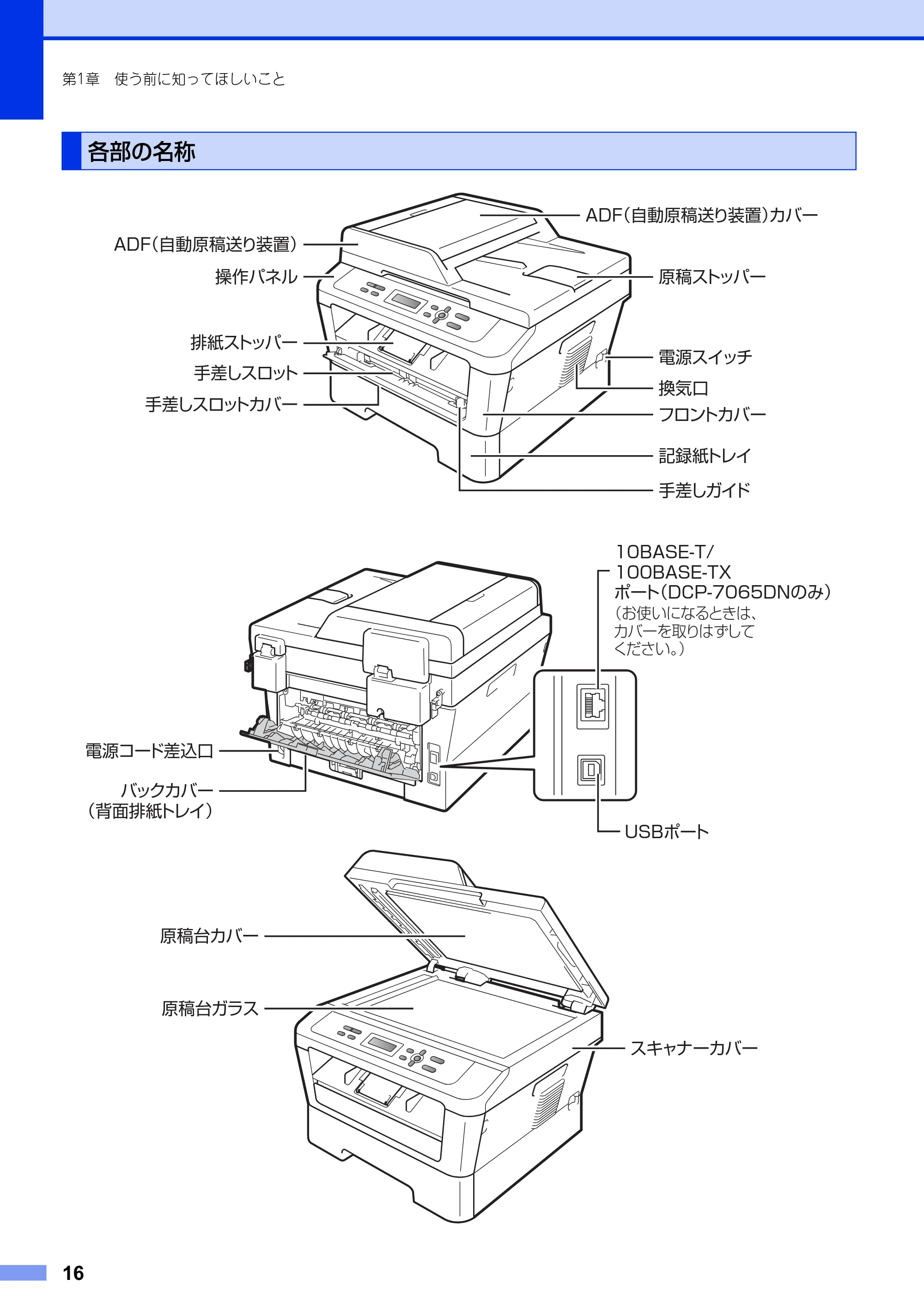 ブラザー DCP-7060D / DCP-7065DN ユーザーズガイド ～基本編～ — 各部の名称 — 原本ページ — 16ページ