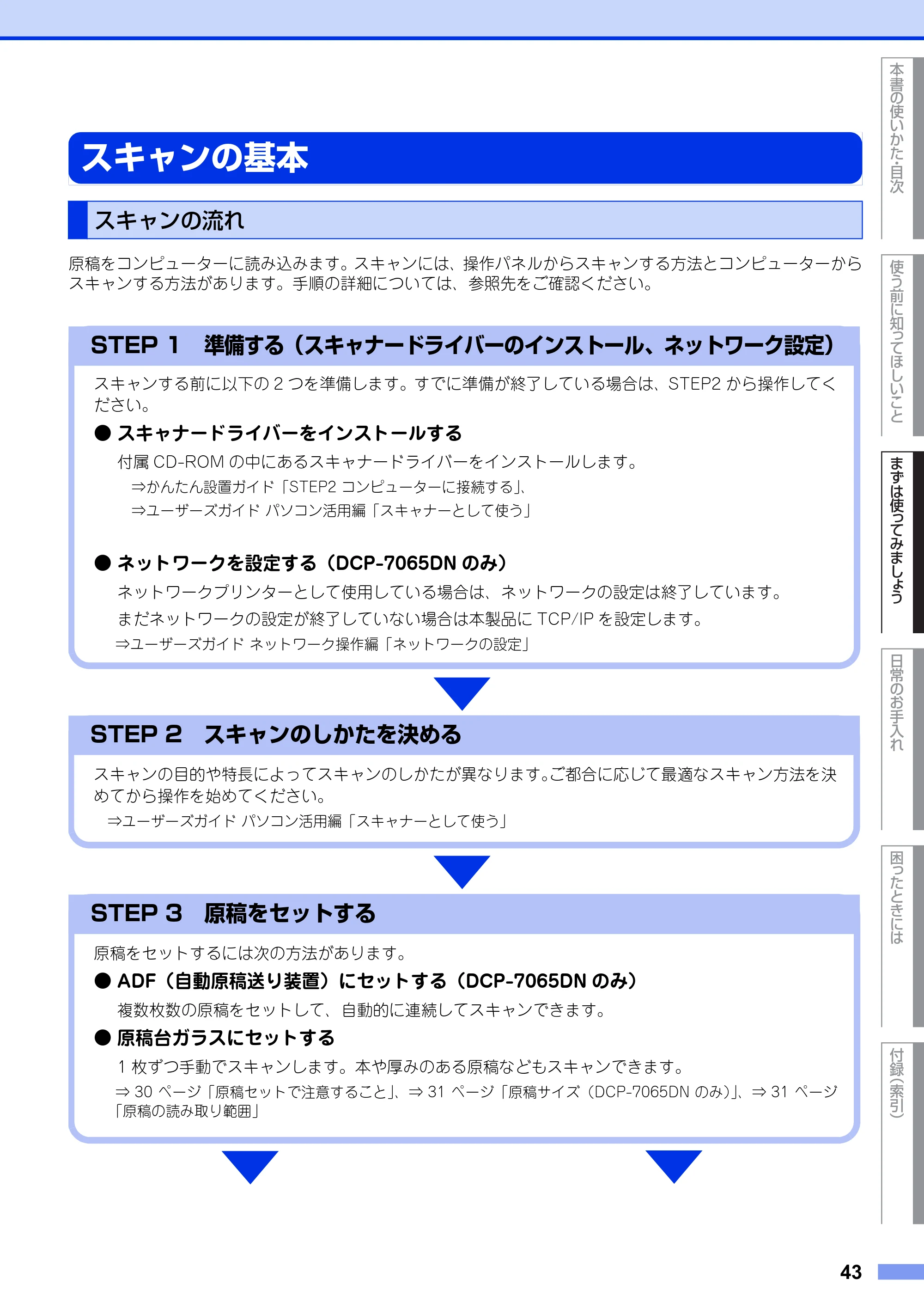 ブラザー DCP-7060D / DCP-7065DN ユーザーズガイド ～基本編～ — スキャンの基本 — 原本ページ — 43ページ