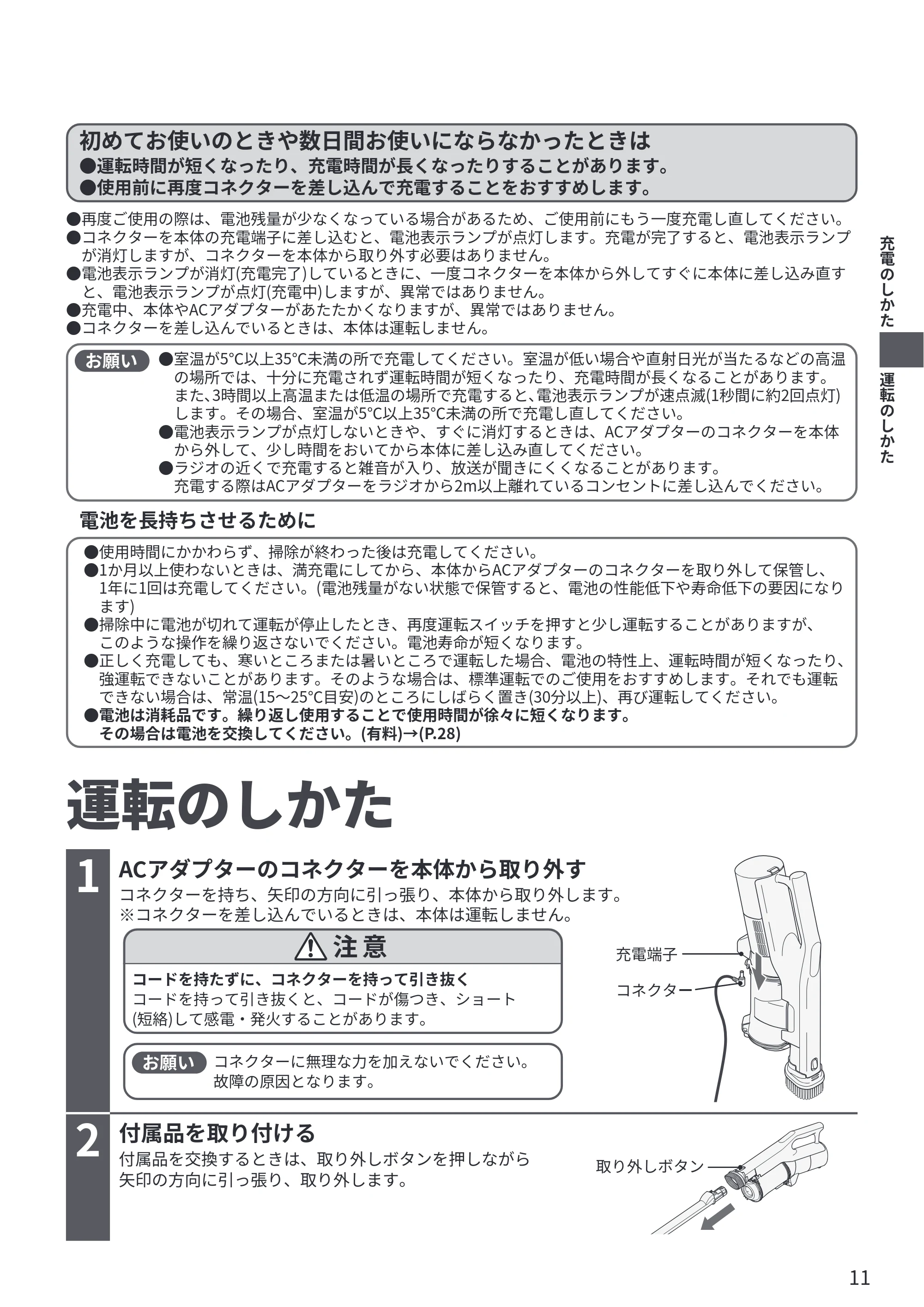 日立 PV-YA52 取扱説明書 — 運転のしかた — 原本ページ — 11ページ